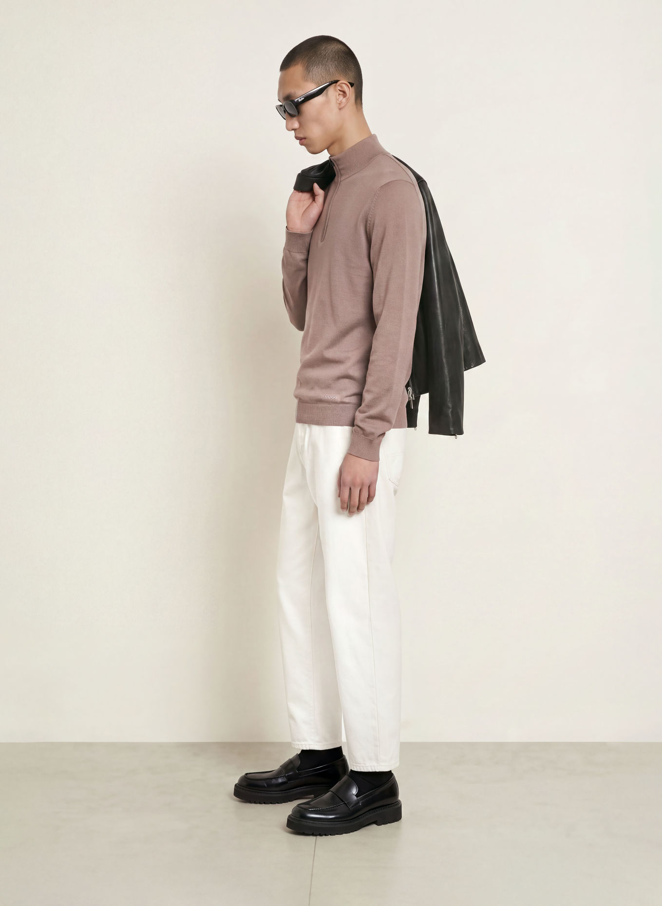 HUGO Half-zip sweater SAN QUIRIN: BEIGE