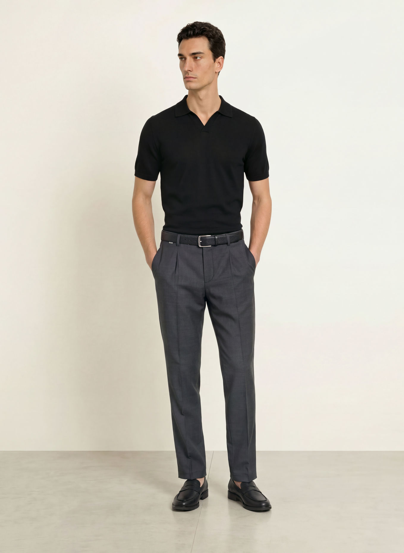 REISS Strick-Poloshirt DUCHIE aus Merinowolle: SCHWARZ
