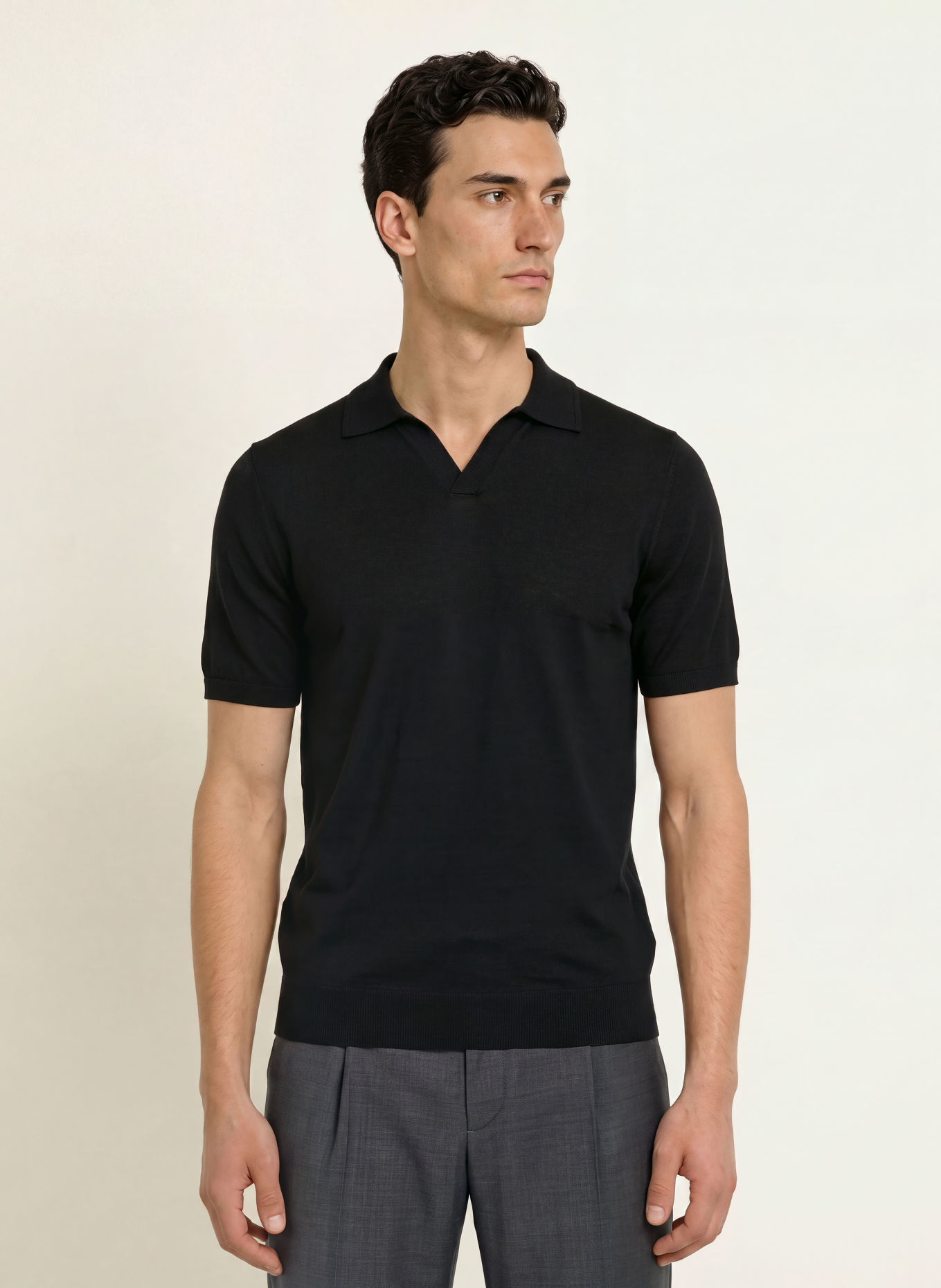 REISS Strick-Poloshirt DUCHIE aus Merinowolle: SCHWARZ