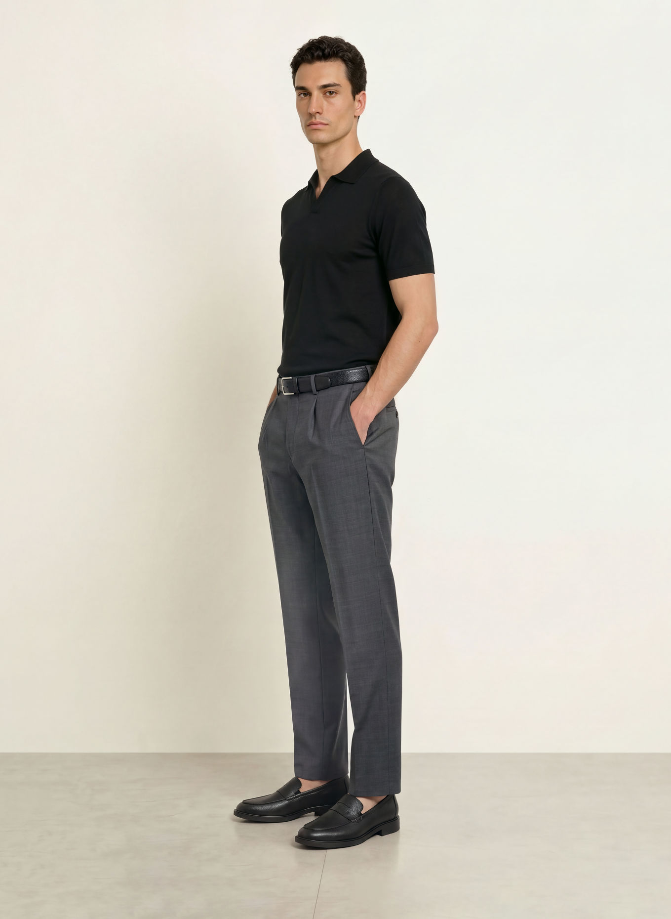 REISS Strick-Poloshirt DUCHIE aus Merinowolle: SCHWARZ