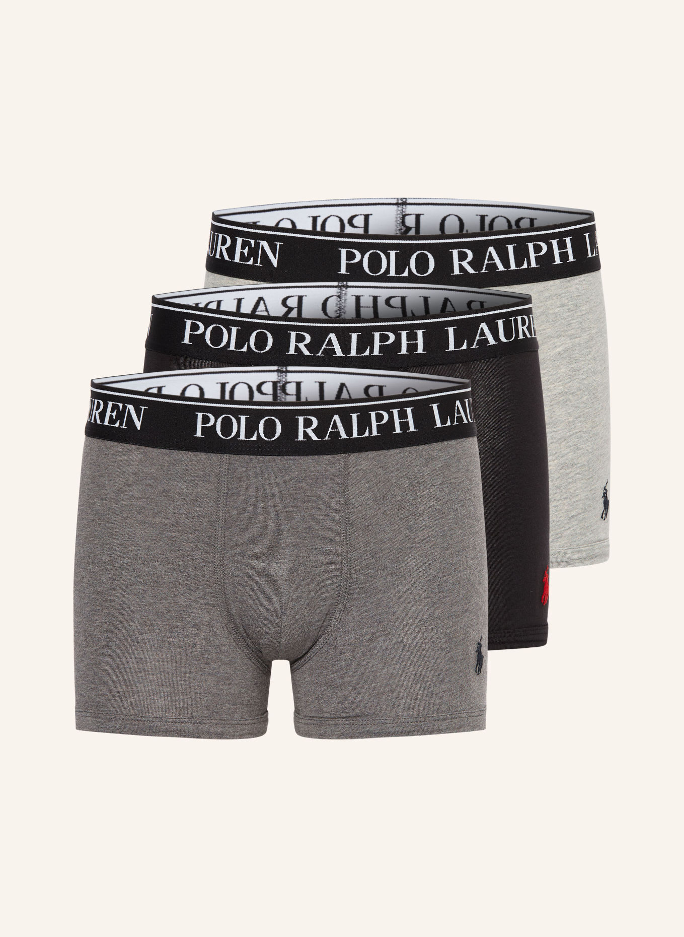 POLO RALPH LAUREN Boxerky, 3 kusy v balení: ŠEDÁ / SVĚTLE ŠEDÁ / ČERNÁ
