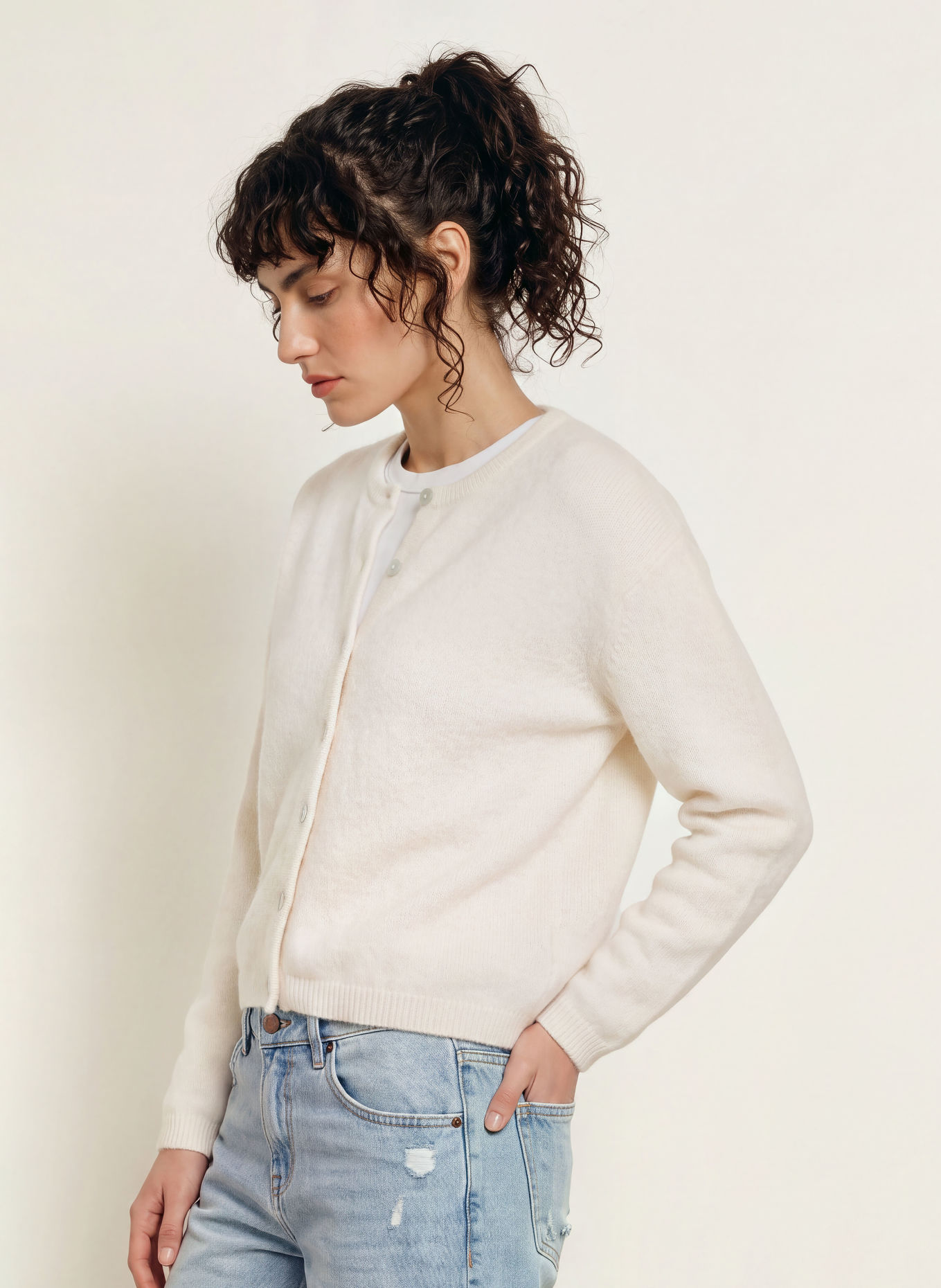 American Vintage Cardigan with alpaca: WHITE