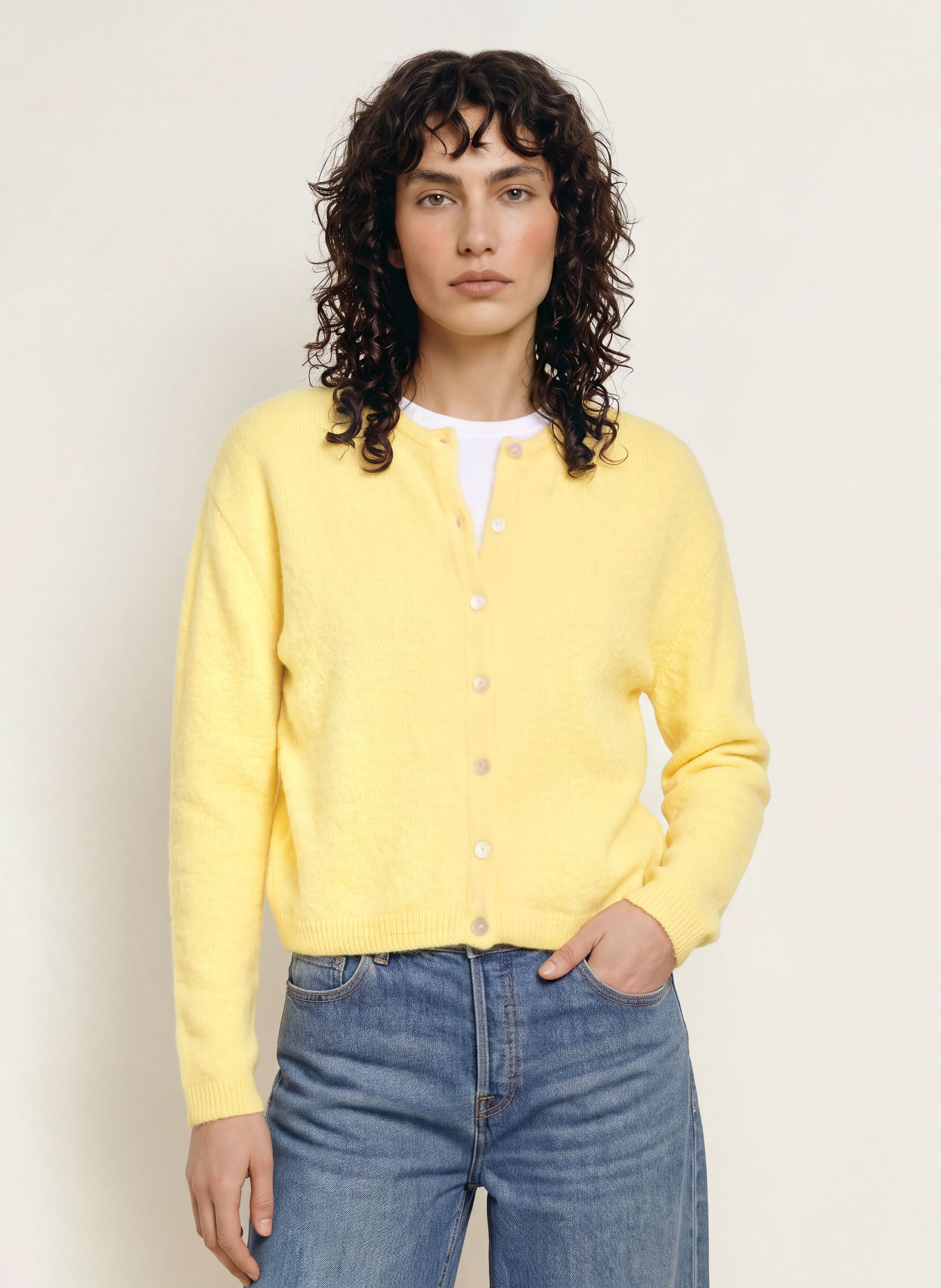 American Vintage Gebreid vest met alpaca: GEEL