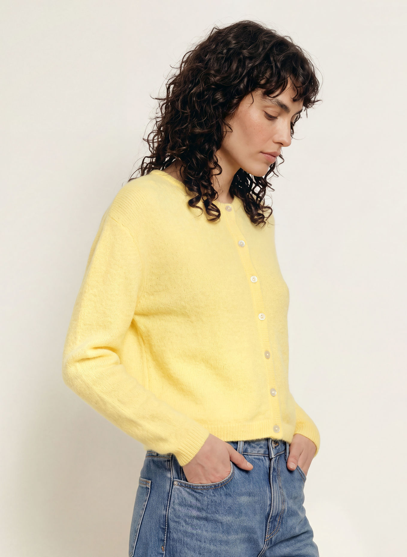 American Vintage Gebreid vest met alpaca: GEEL
