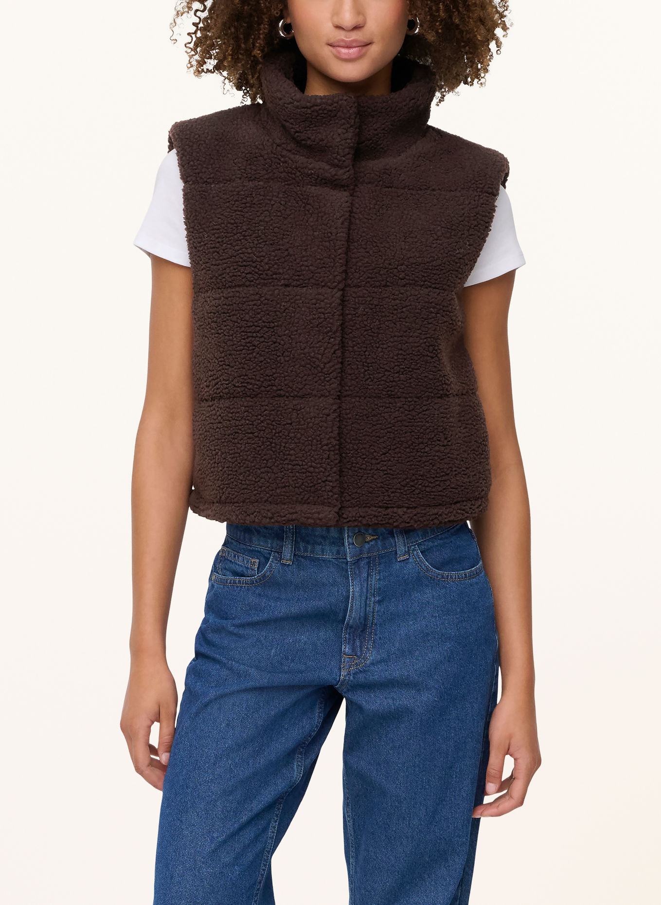 ONLY Quilted teddy vest: DARK BROWN