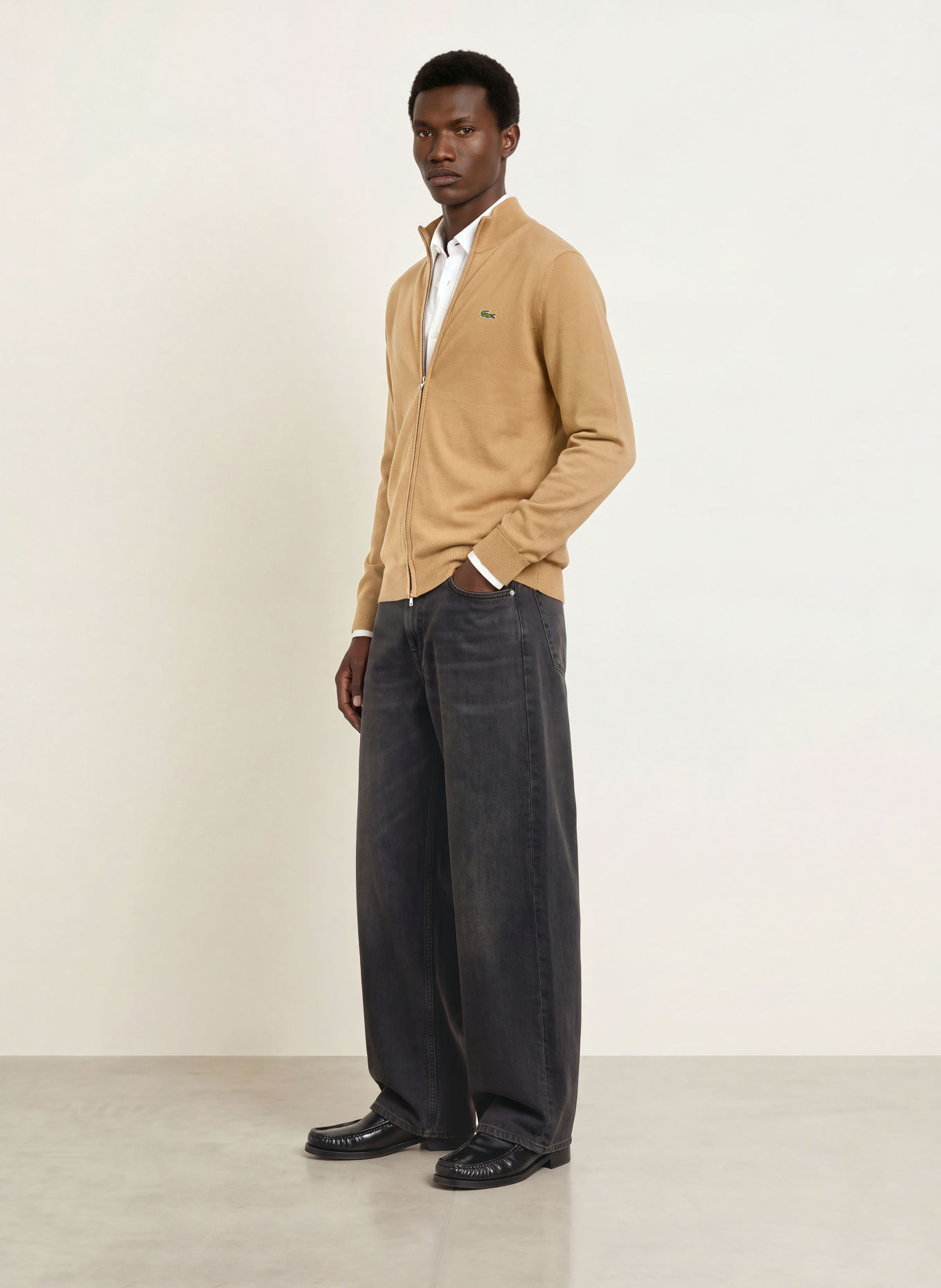 LACOSTE Pletený kardigan: VELBLOUDÍ