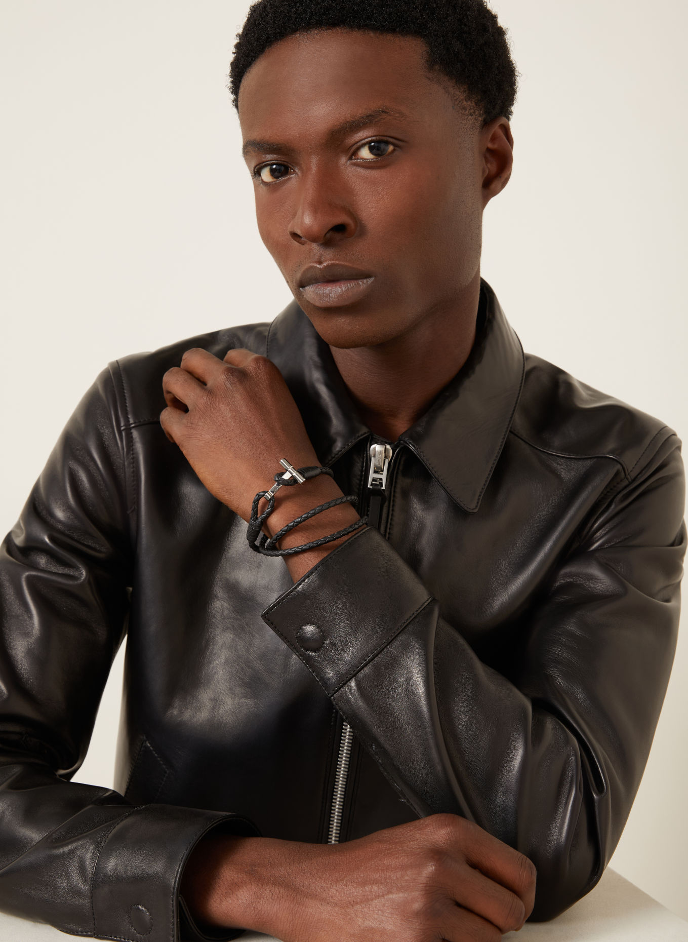 TOM FORD Leather bracelet: BLACK / SILVER