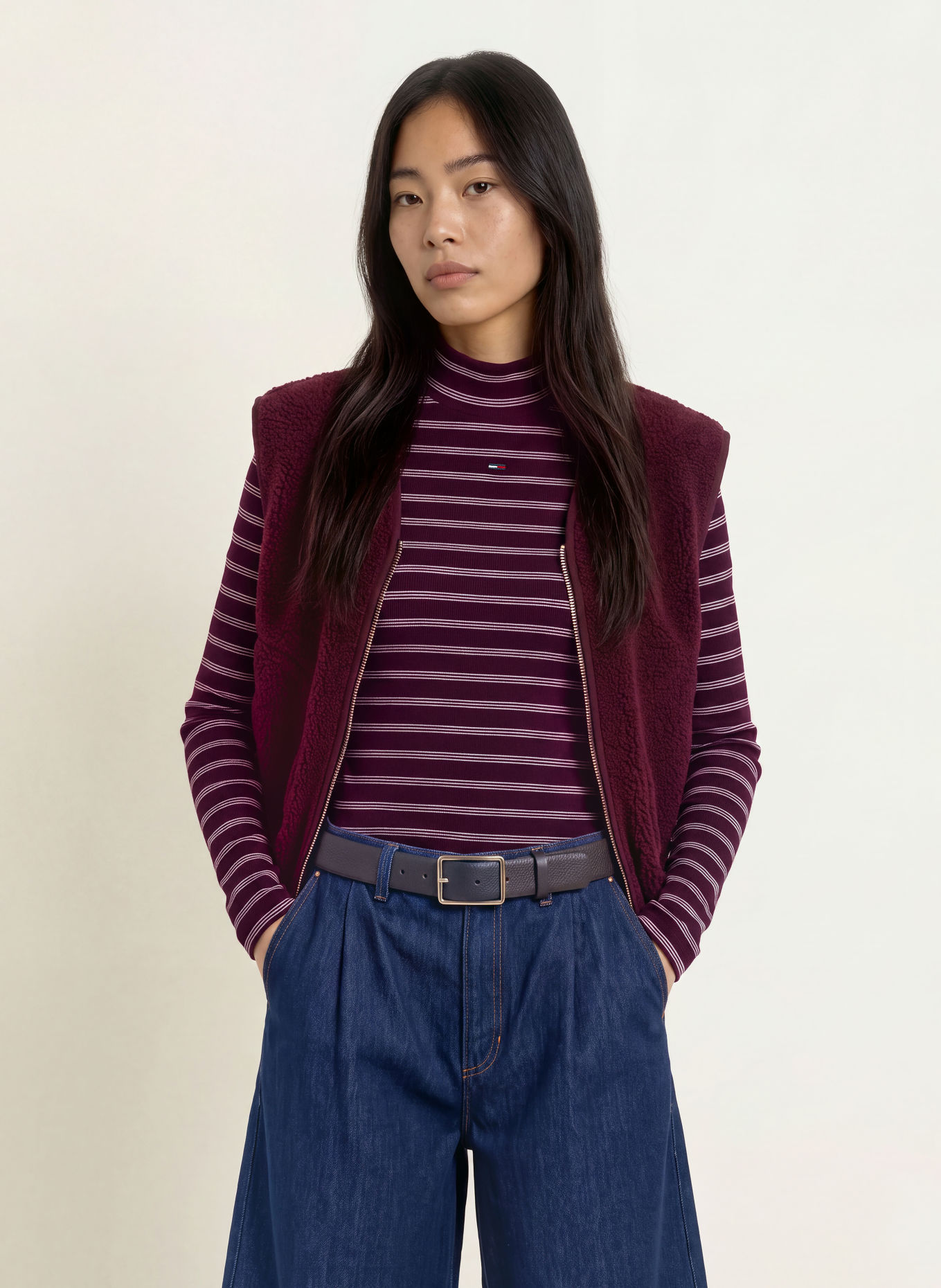 TOMMY JEANS Tricou cu mânecă lungă: MOV ÎNCHIS / ROZ