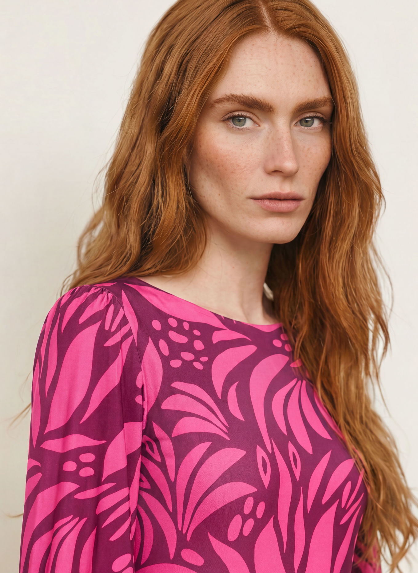 marivie Jersey dress with 3/4 sleeves: PINK / DARK PURPLE