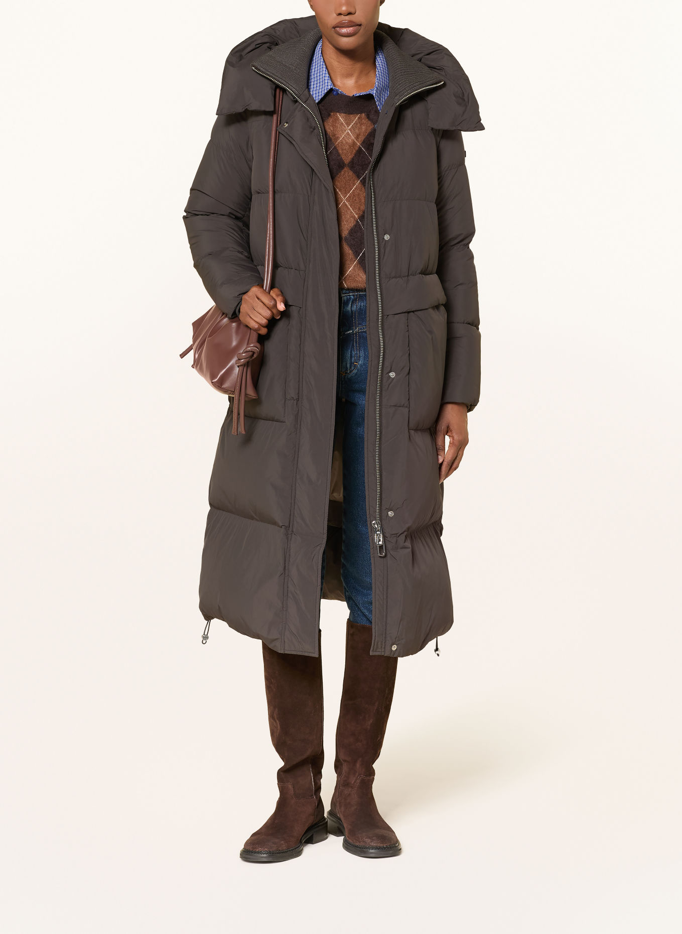 DUNO Down coat FULLY with removable hood: DARK BROWN