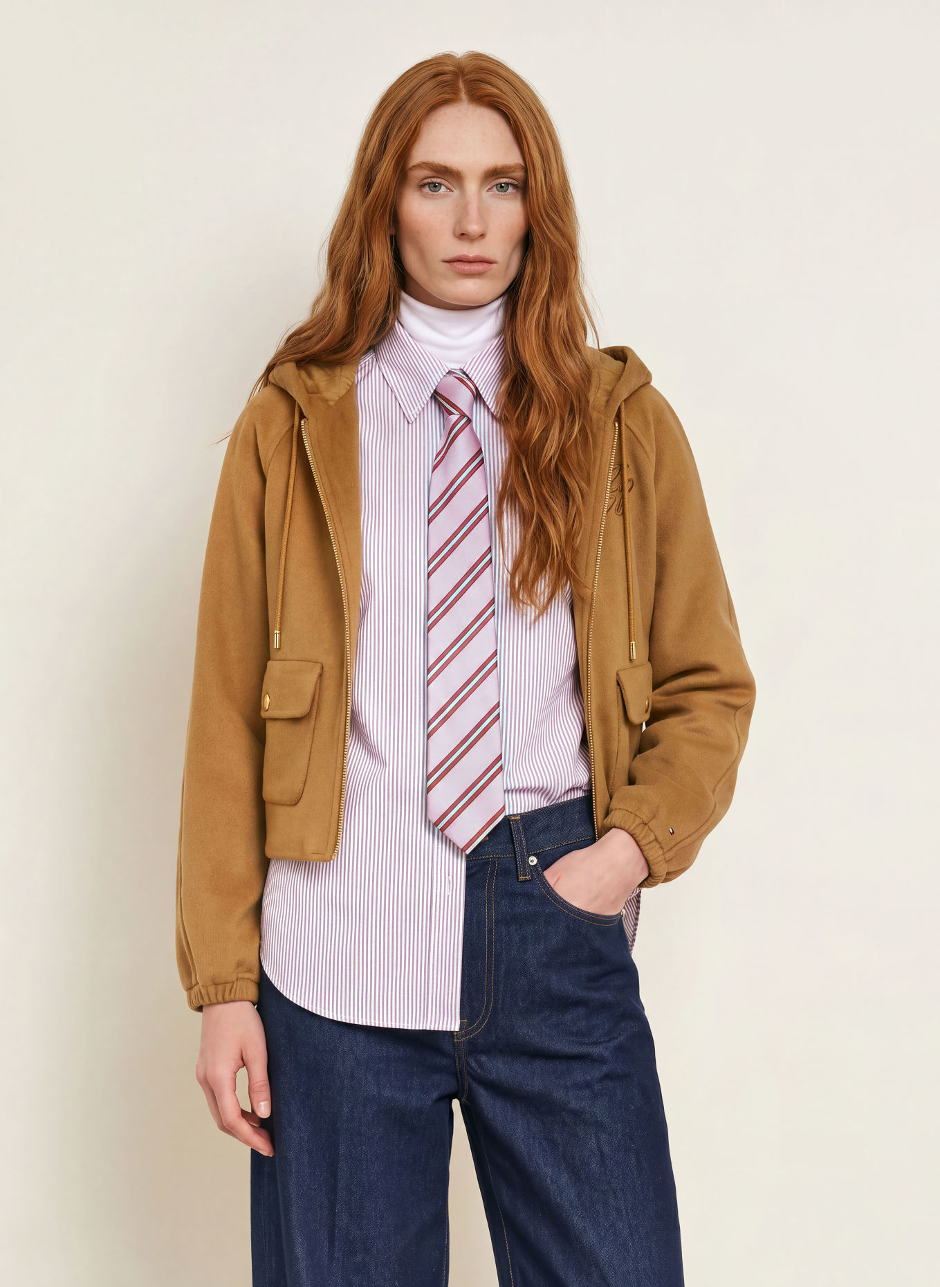 TOMMY HILFIGER overhemdblouse: DONKERROOD / WIT