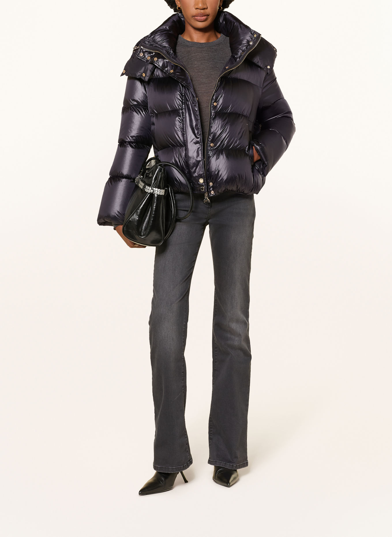 PATRIZIA PEPE Down jacket with removable hood: BLACK