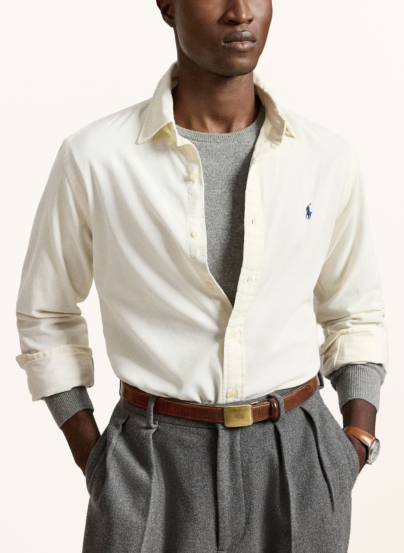 POLO RALPH LAUREN Cordskjorte Custom Fit: CREME