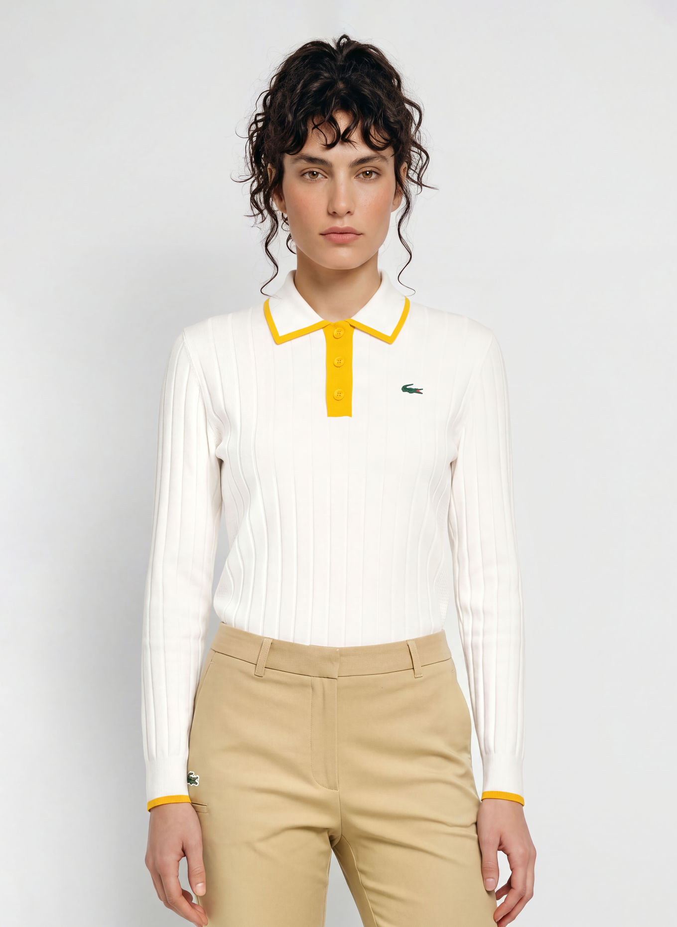 LACOSTE Polo fonctionnel: BLANC / JAUNE FONCÉ / GROEN