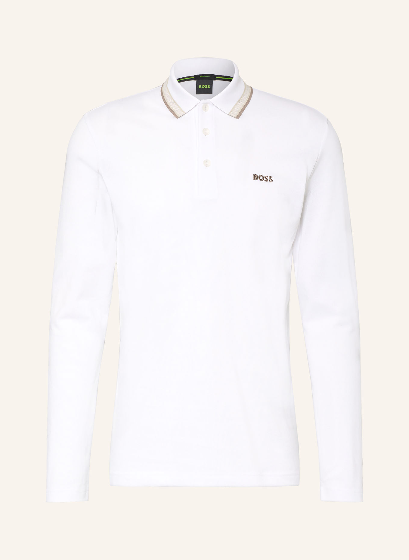 BOSS Piqué-poloskjorte PLISY Regular Fit: HVID / BEIGE / MØRKEGRÅ