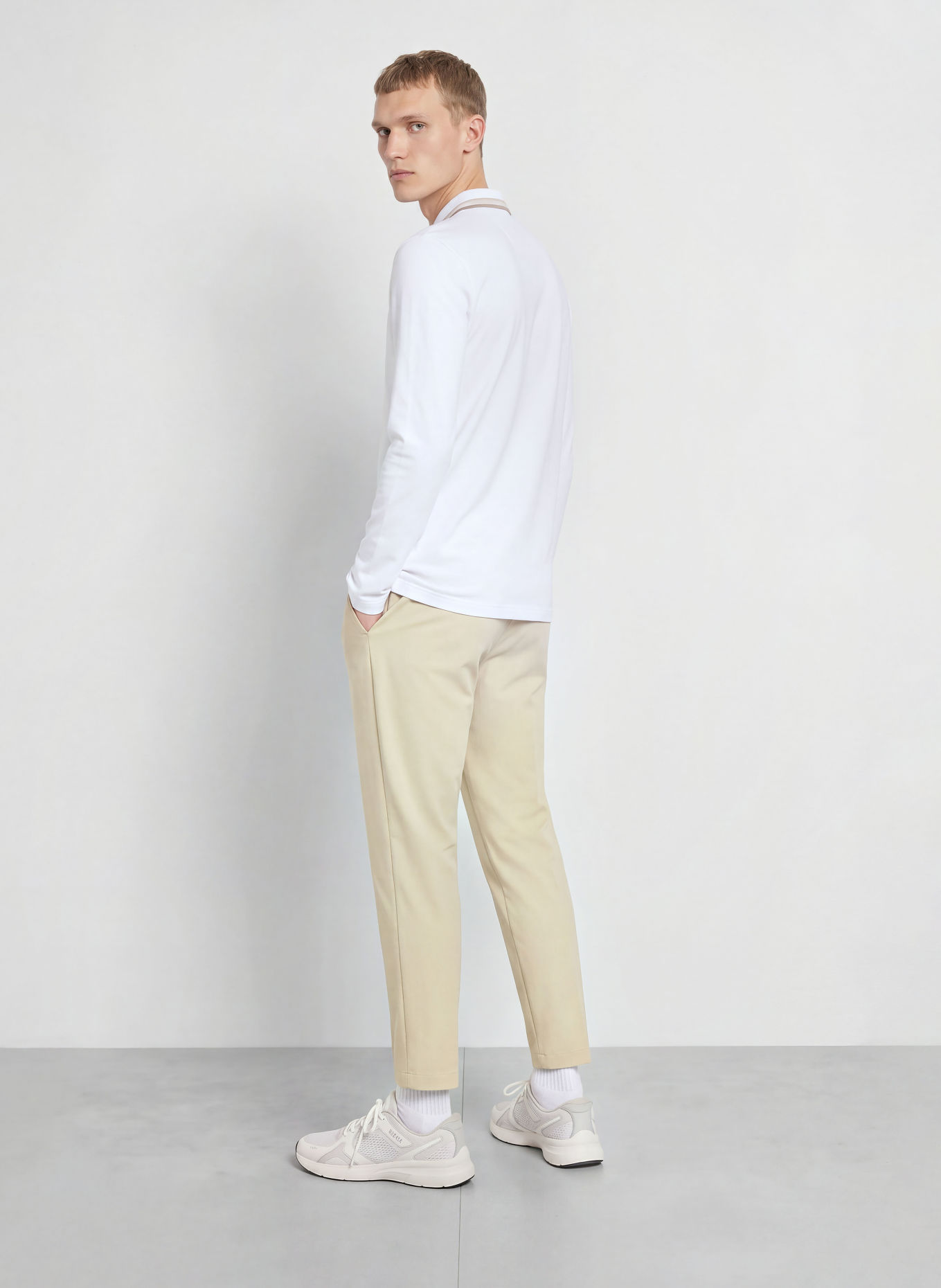 BOSS Piqué-poloskjorte PLISY Regular Fit: HVID / BEIGE / MØRKEGRÅ