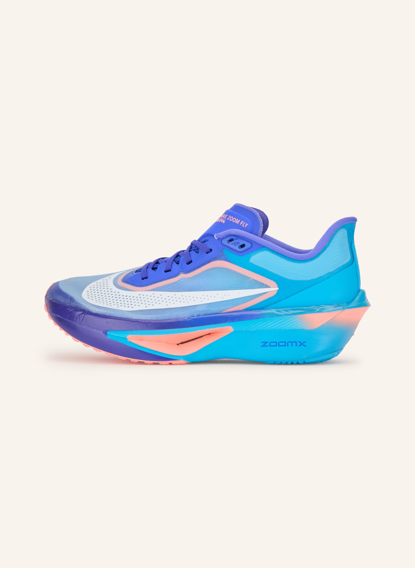 Nike Hardloopschoenen ZOOM FLY 6: DONKERBLAUW / NEONORANJE / WIT