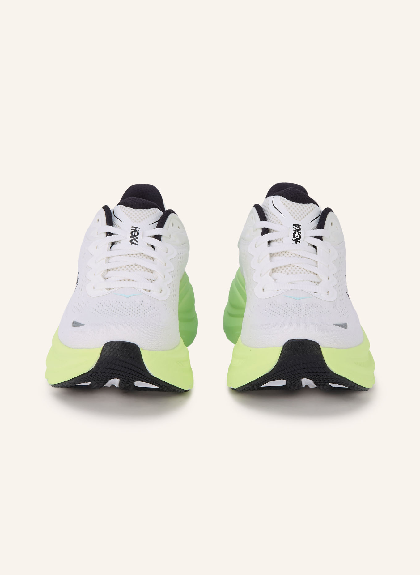 HOKA BONDI 9 running shoes: WHITE / NEON GREEN / BLACK