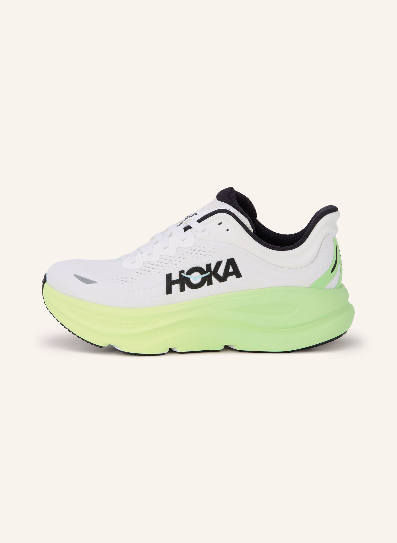 HOKA BONDI 9 running shoes: WHITE / NEON GREEN / BLACK