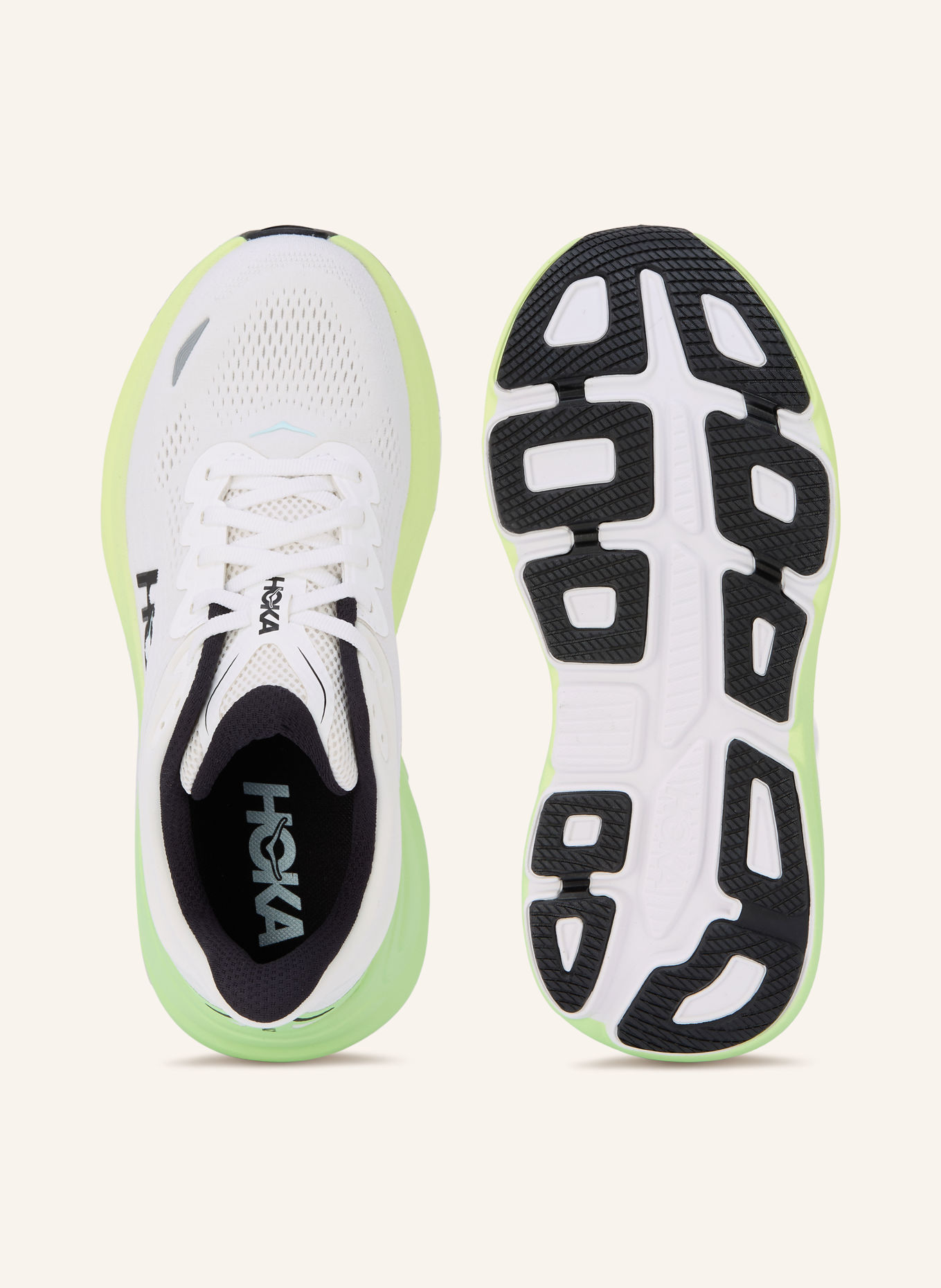 HOKA BONDI 9 running shoes: WHITE / NEON GREEN / BLACK