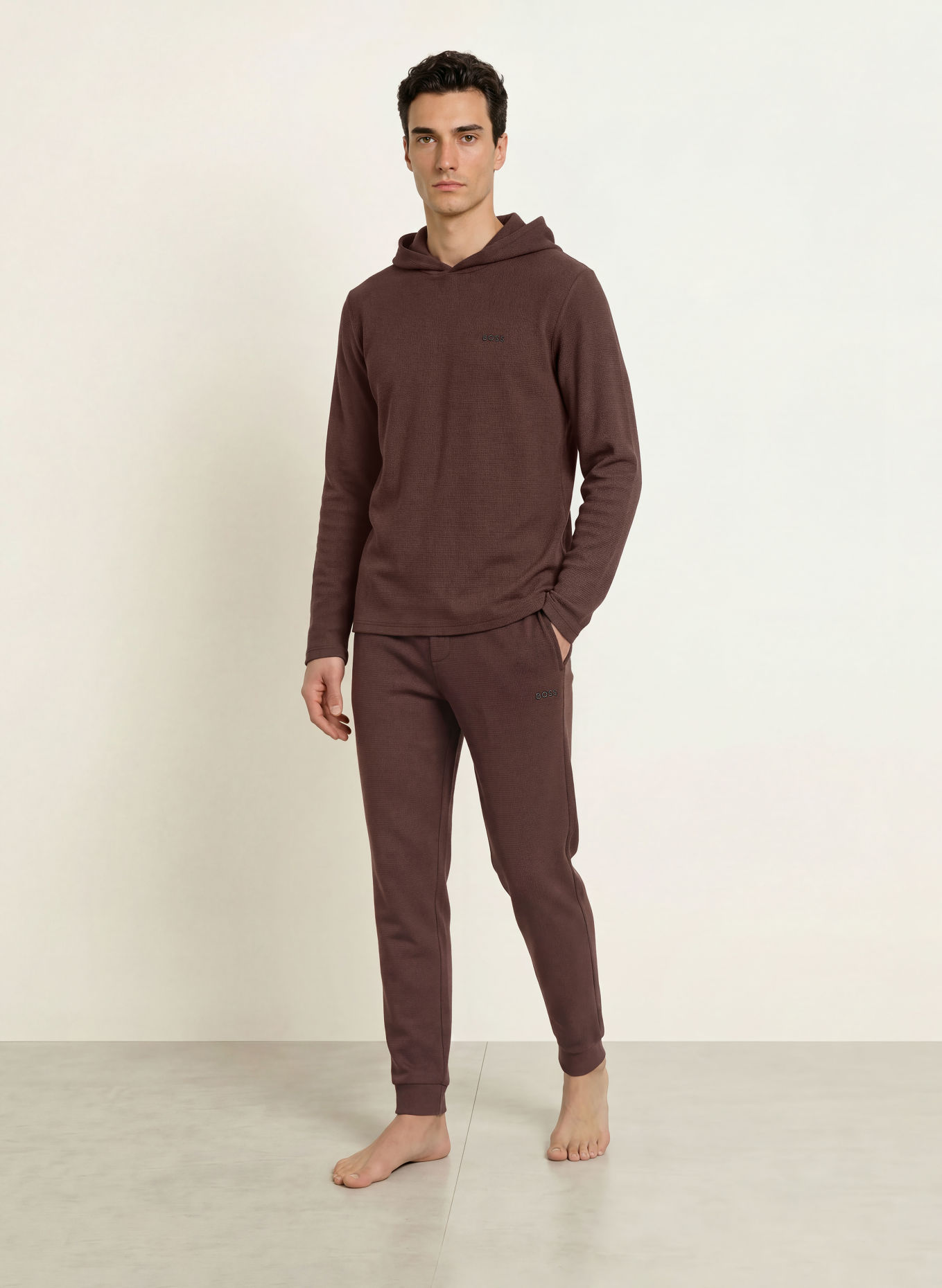 BOSS pantalon de pyjama: MARRON FONCÉ / NOIR