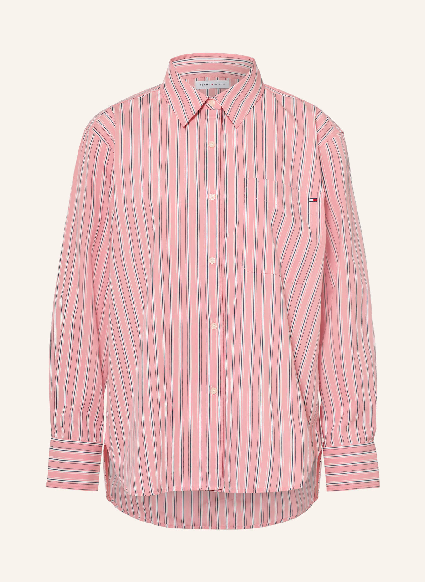 TOMMY HILFIGER Hemdbluse: ROSA / DUNKELGRAU / WEISS