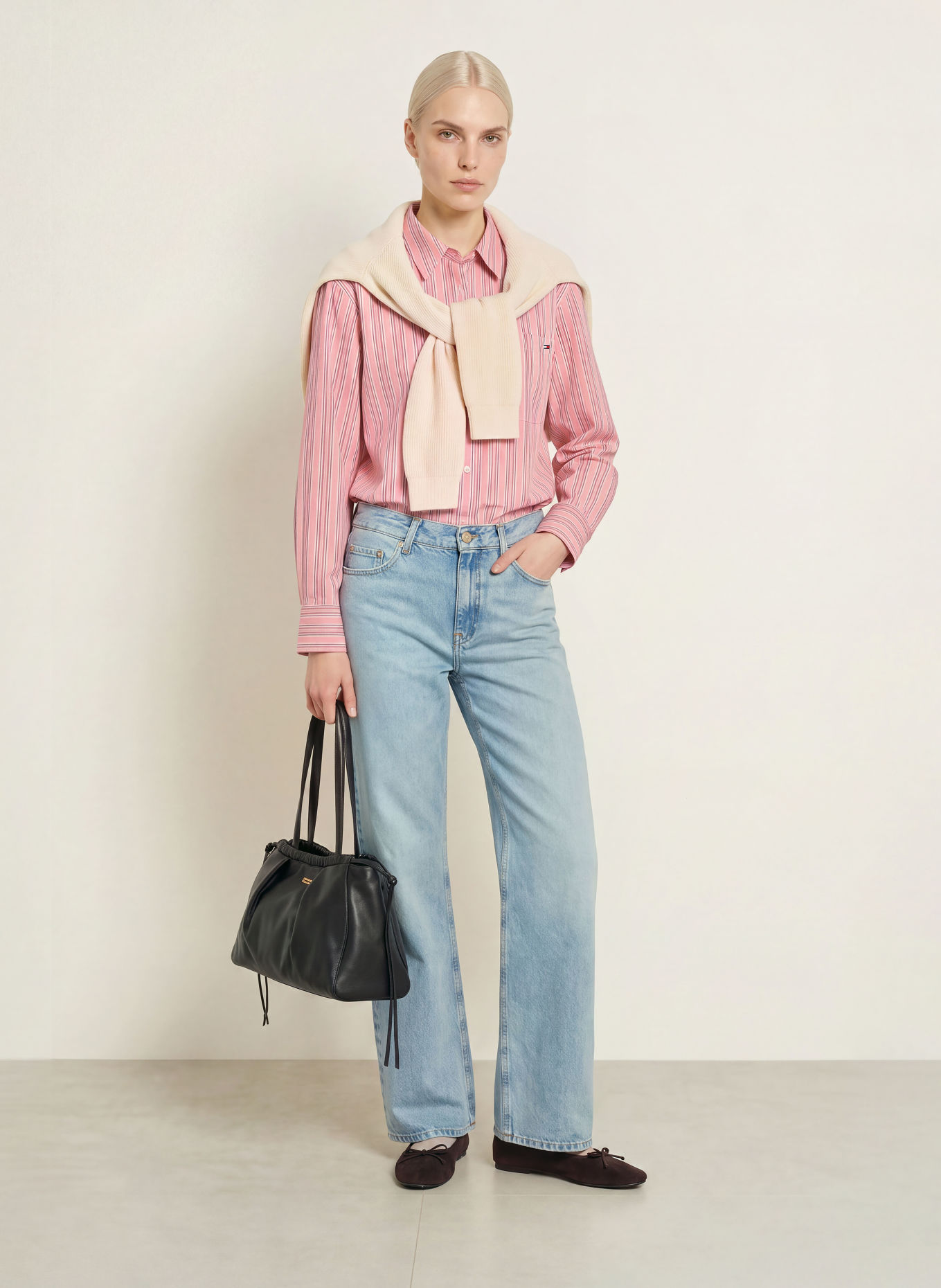 TOMMY HILFIGER Hemdbluse: ROSA / DUNKELGRAU / WEISS