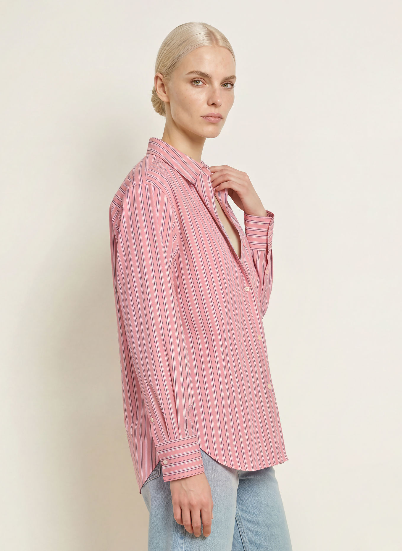 TOMMY HILFIGER Hemdbluse: ROSA / DUNKELGRAU / WEISS