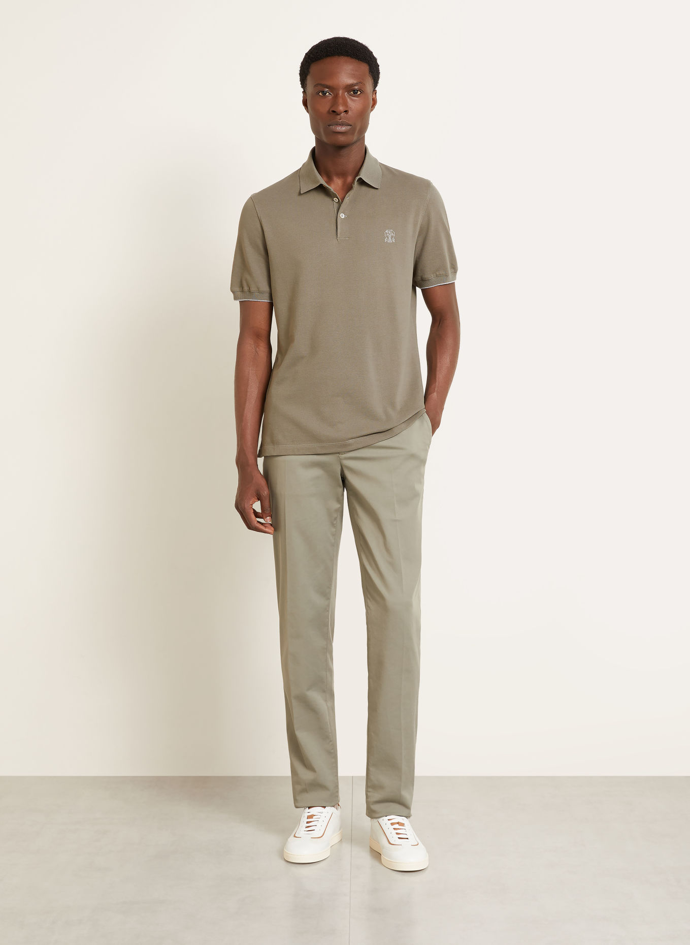 BRUNELLO CUCINELLI Polokošile z piké: KHAKI / ČERNOŠEDÁ