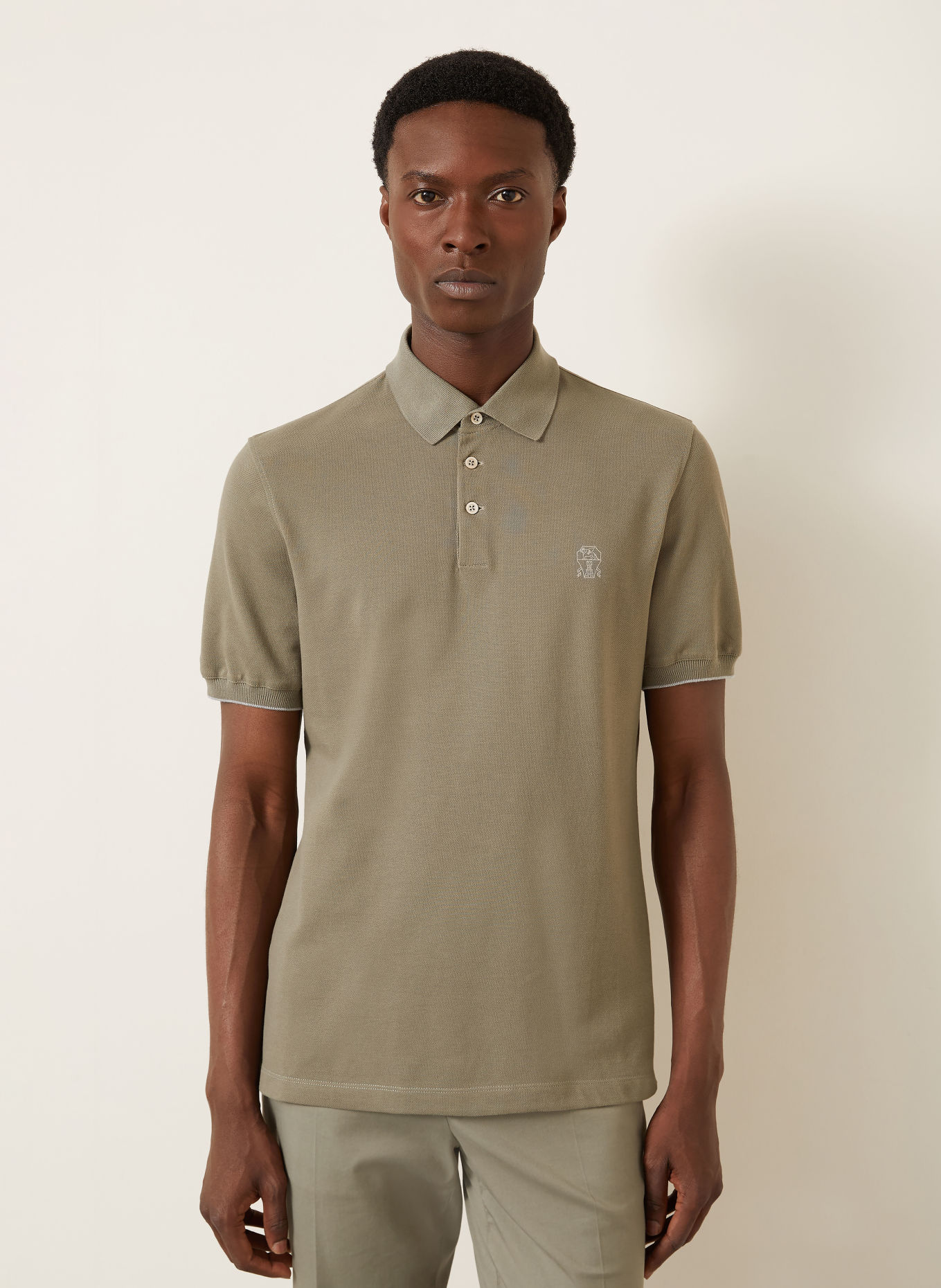 BRUNELLO CUCINELLI Polokošile z piké: KHAKI / ČERNOŠEDÁ