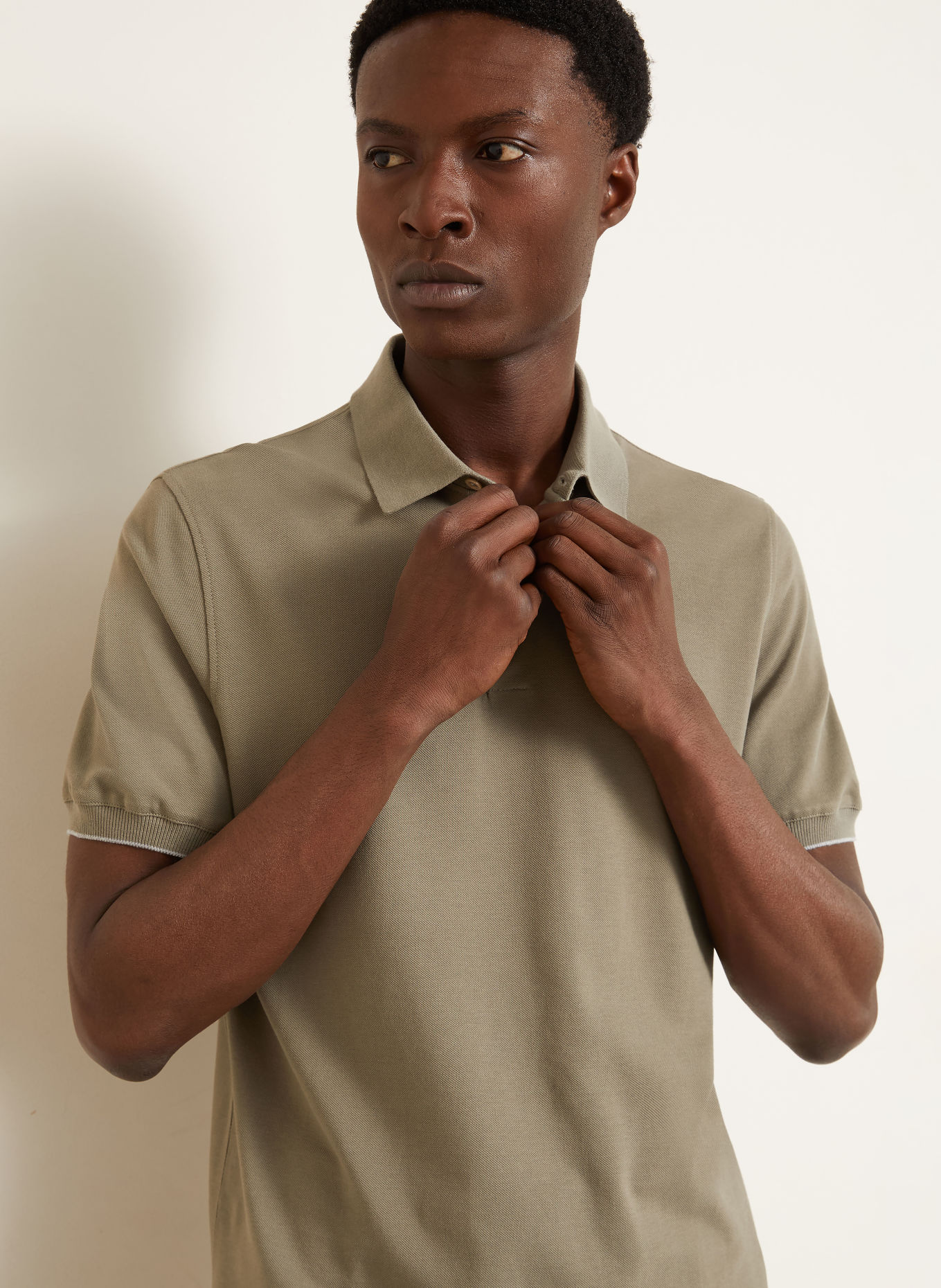 BRUNELLO CUCINELLI Polokošile z piké: KHAKI / ČERNOŠEDÁ