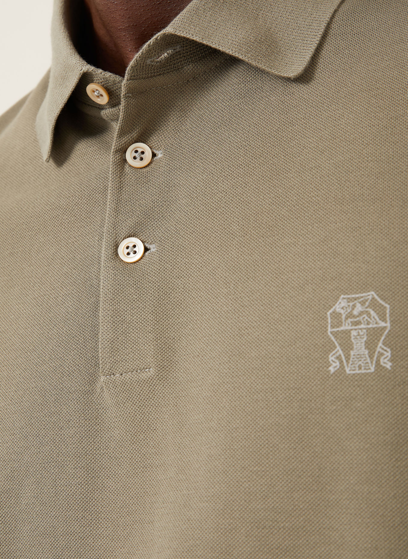 BRUNELLO CUCINELLI Polokošile z piké: KHAKI / ČERNOŠEDÁ