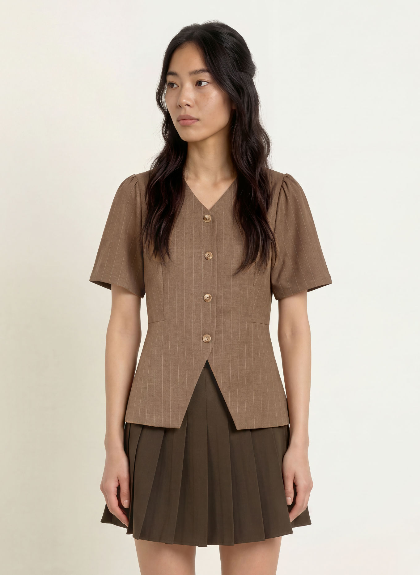 NEO NOIR Blouse JULES: BROWN / LIGHT BROWN