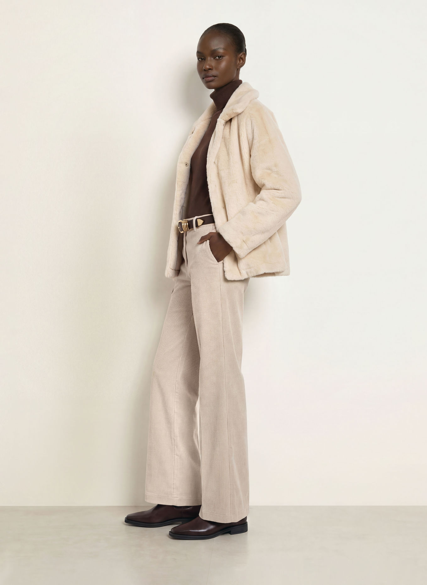 CAMBIO Marlenehose AMELIE aus Cord: BEIGE