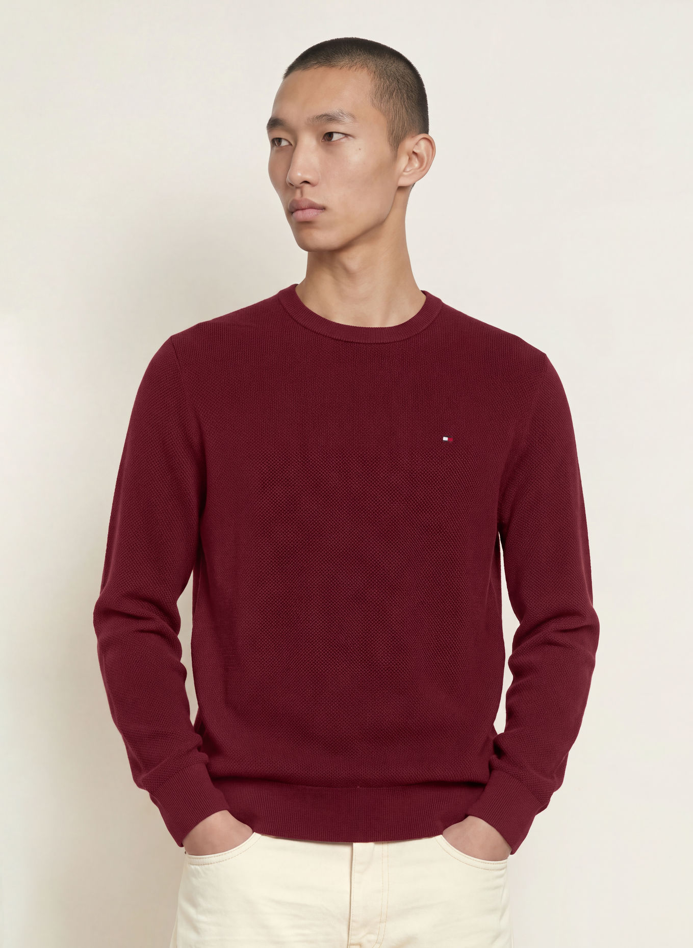 TOMMY HILFIGER Pullover: DUNKELROT