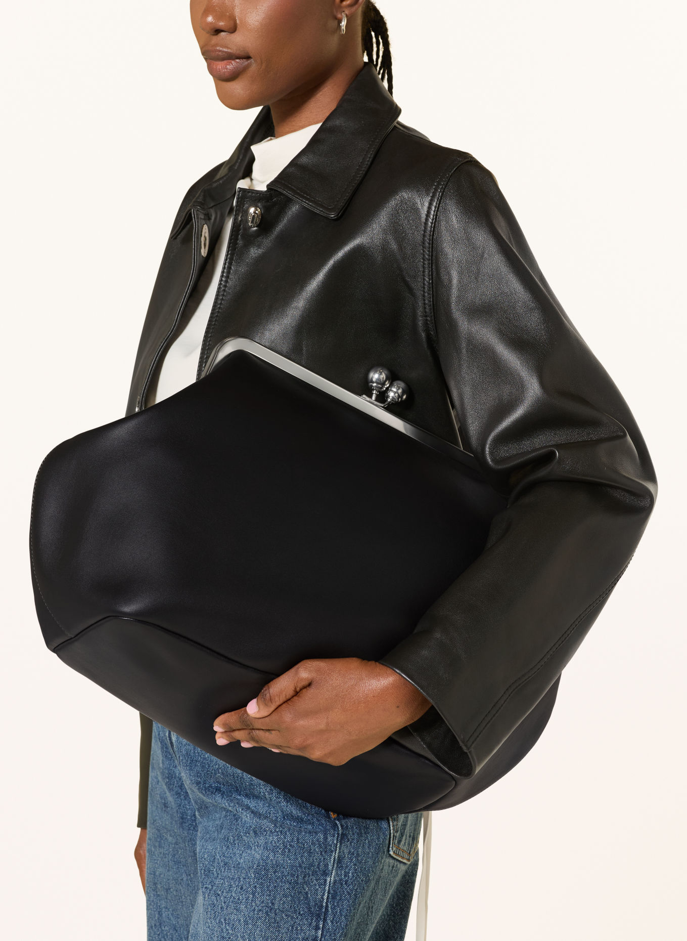 COACH Handtas KISSLOCK FRAME LARGE: ZWART / ZILVER