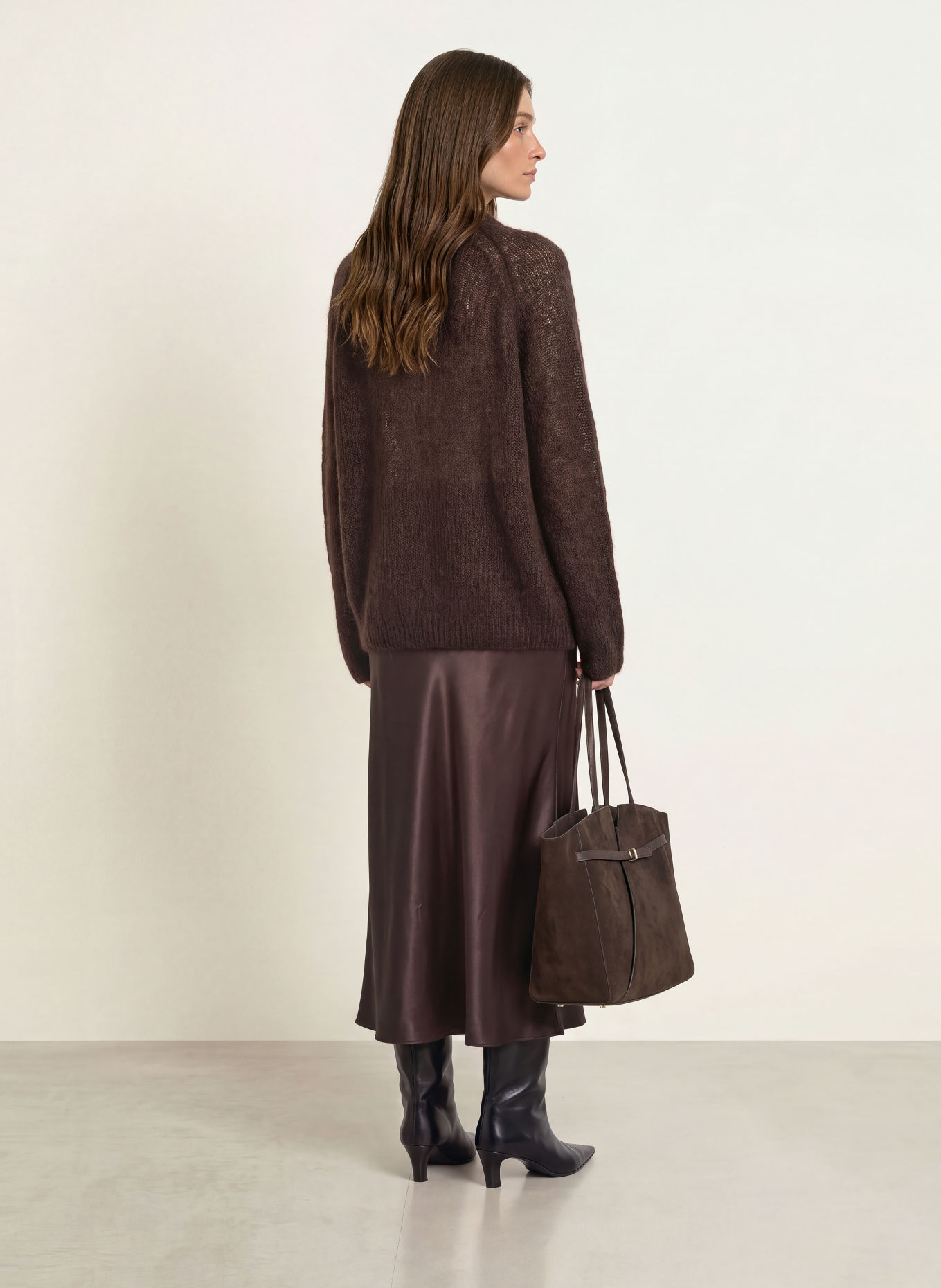 BOSS VESATIE satin skirt: DARK BROWN
