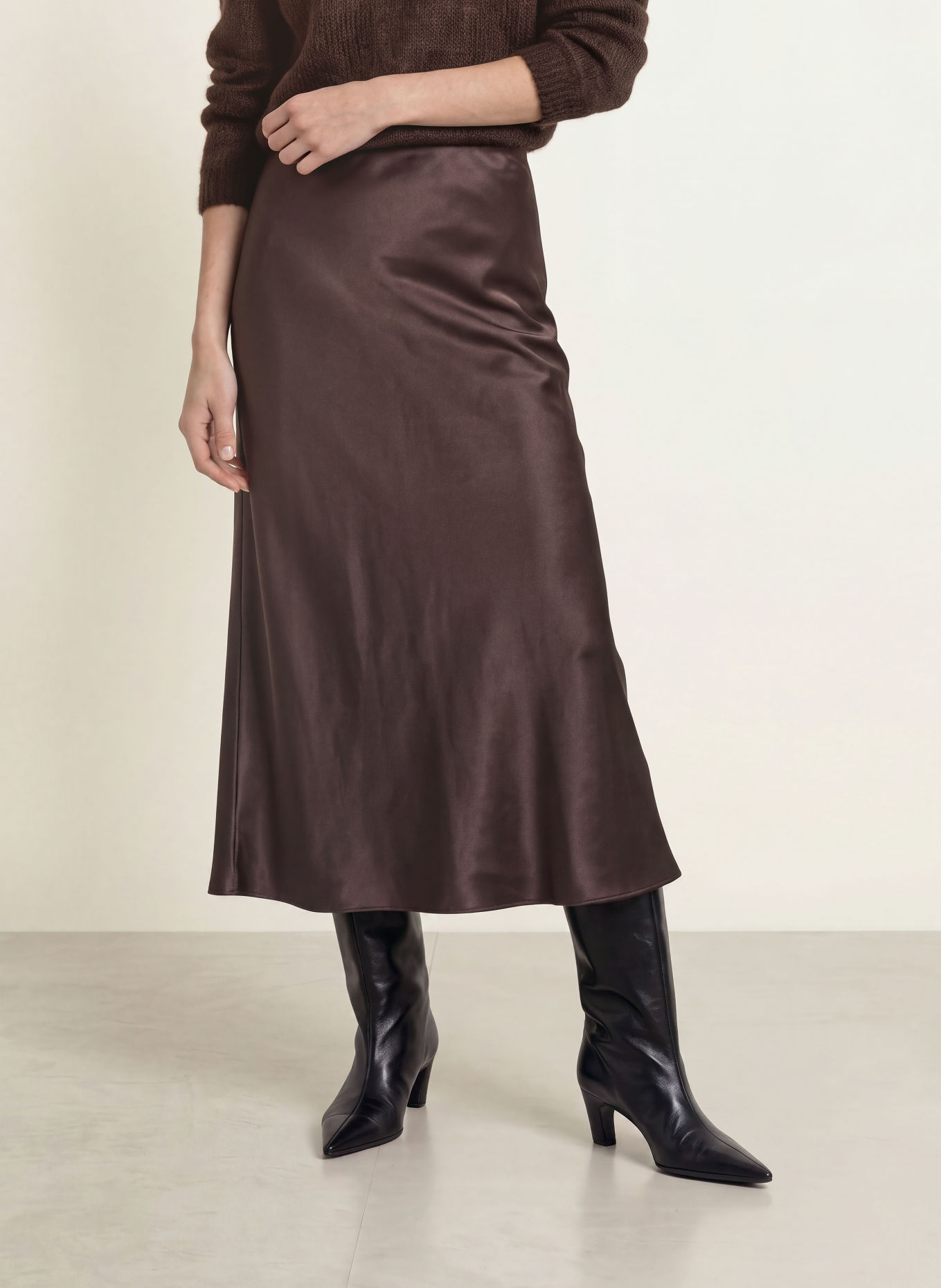 BOSS VESATIE satin skirt: DARK BROWN