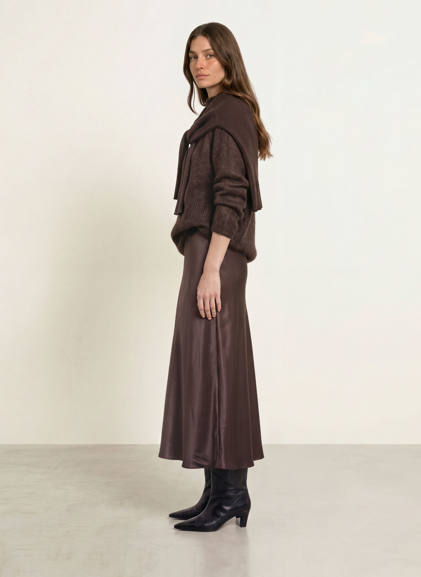 BOSS VESATIE satin skirt: DARK BROWN