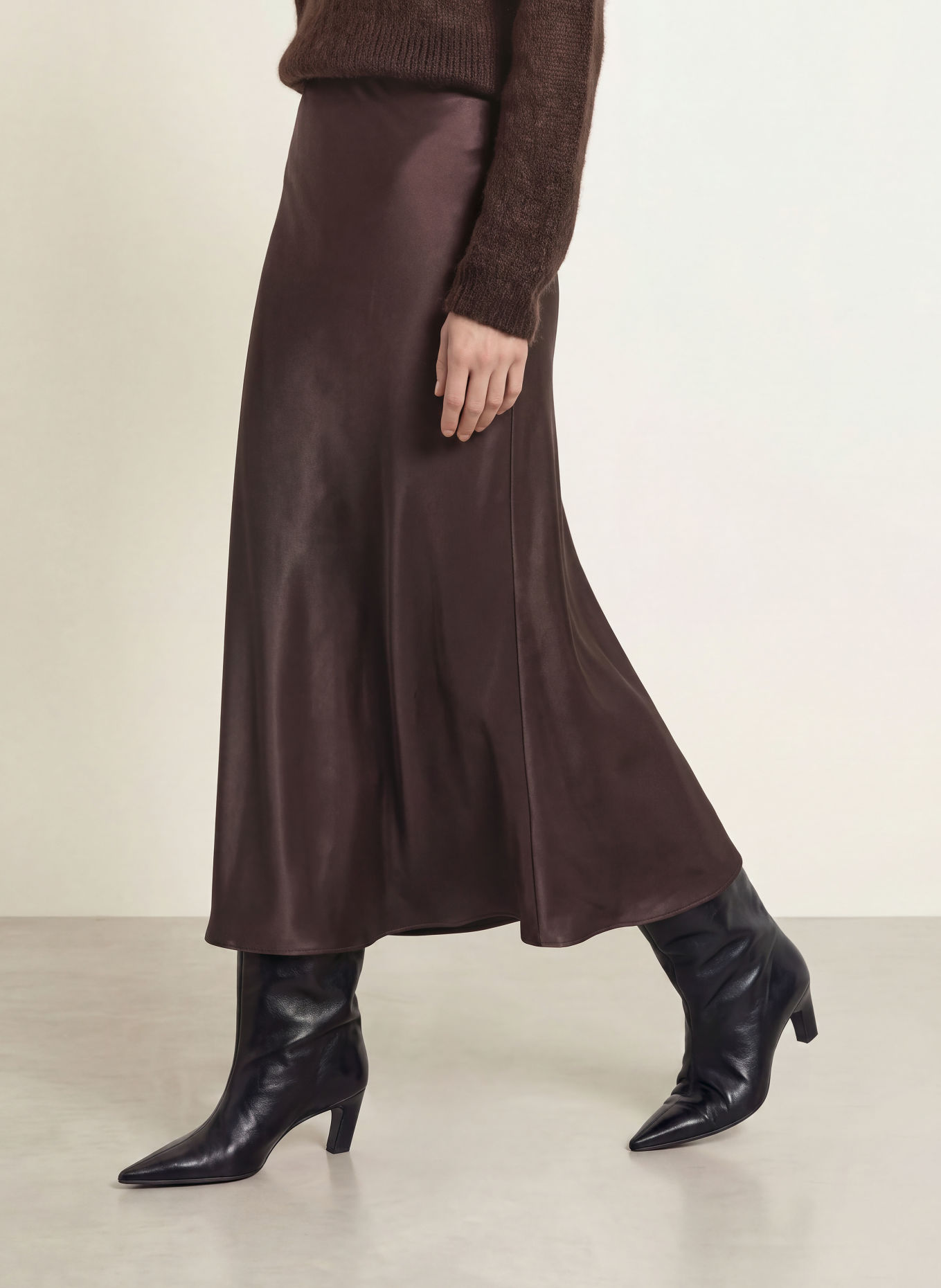 BOSS VESATIE satin skirt: DARK BROWN