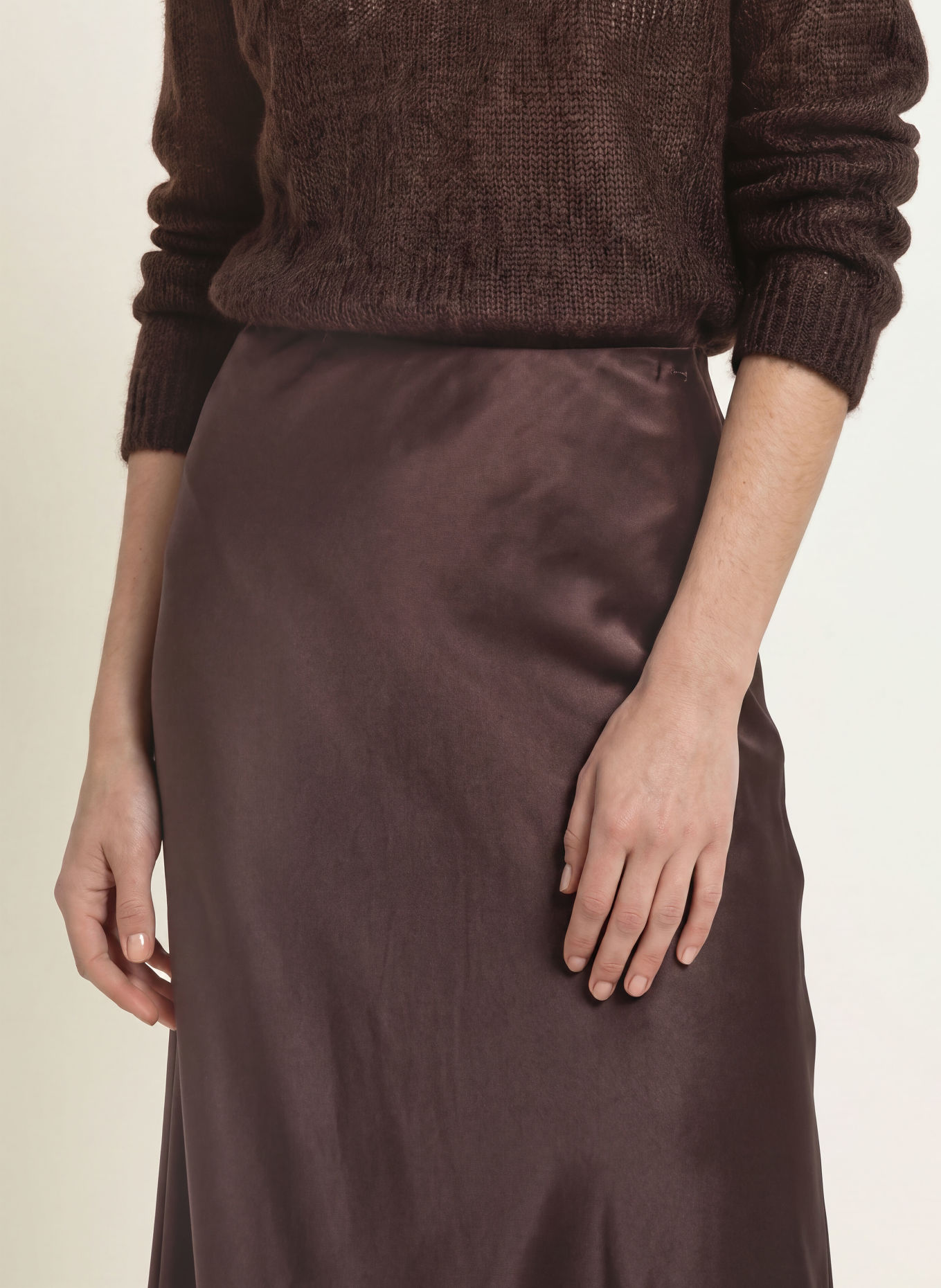 BOSS VESATIE satin skirt: DARK BROWN