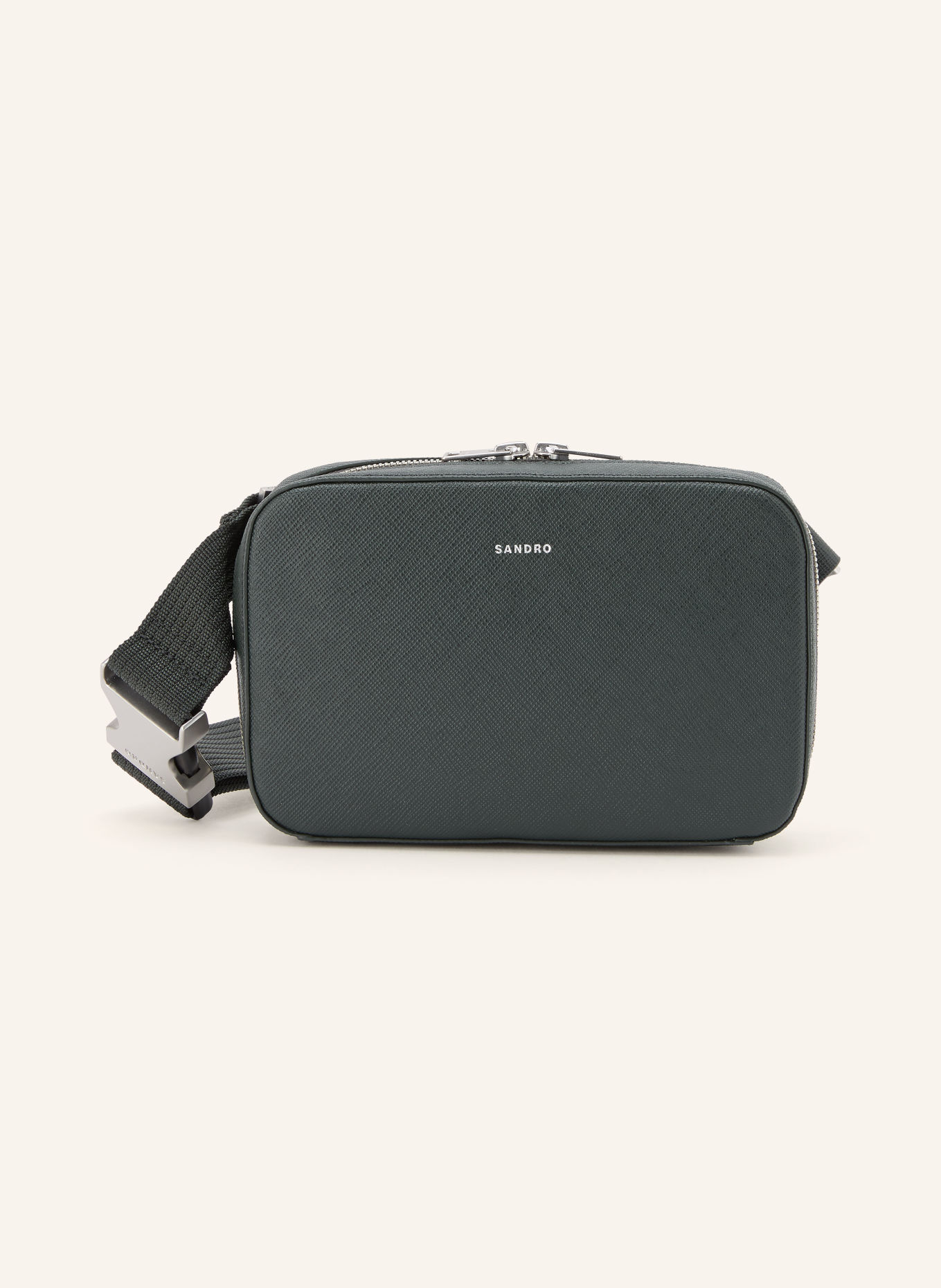 SANDRO Saffiano-Gürteltasche: DUNKELGRÜN / SILBER