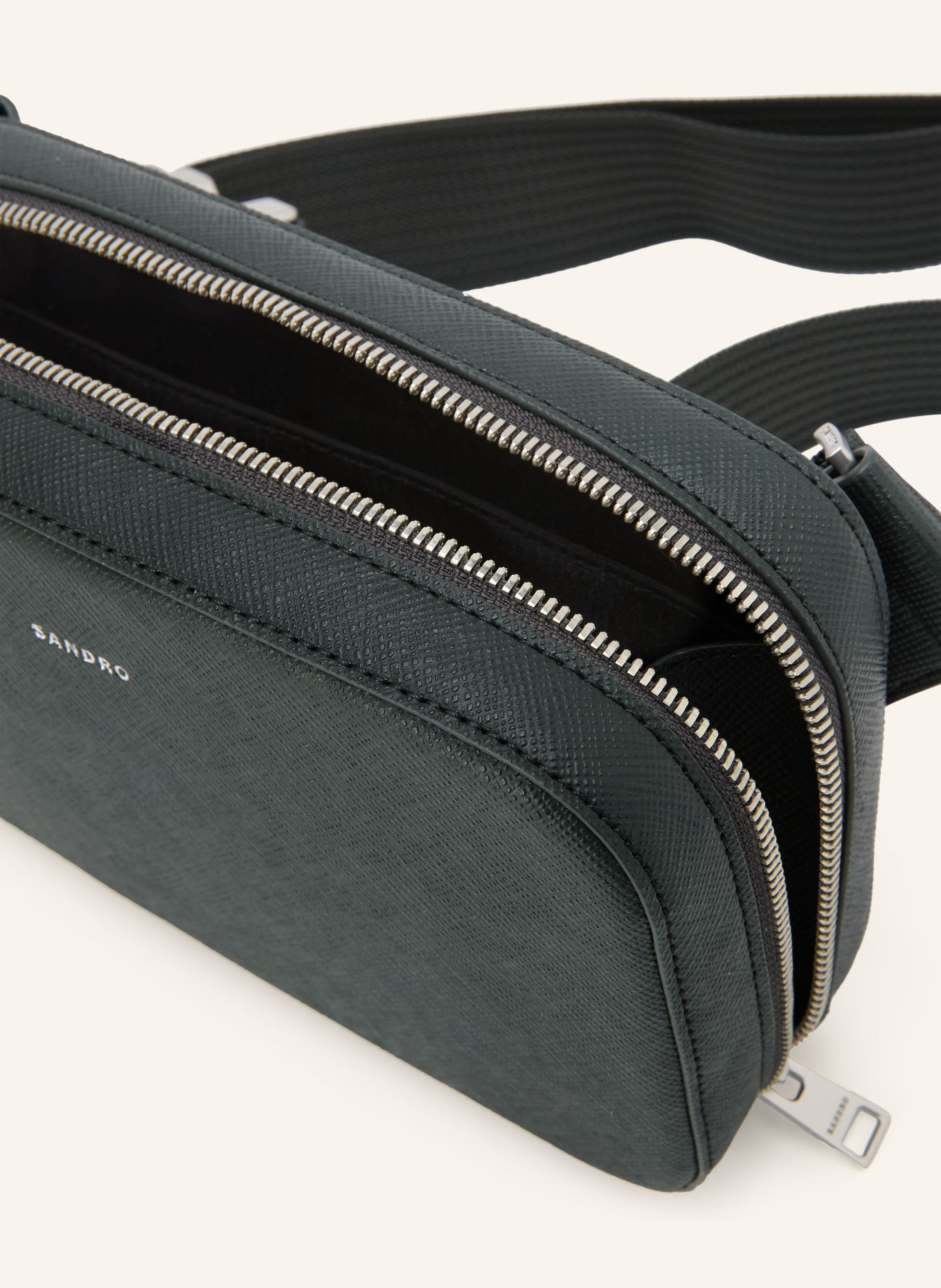 SANDRO Saffiano-Gürteltasche: DUNKELGRÜN / SILBER
