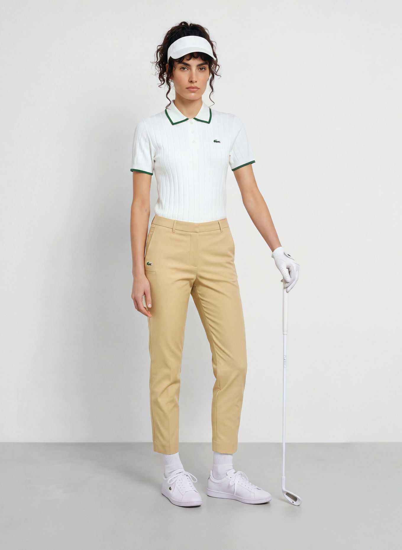 LACOSTE Performance polo shirt: WHITE / DARK GREEN