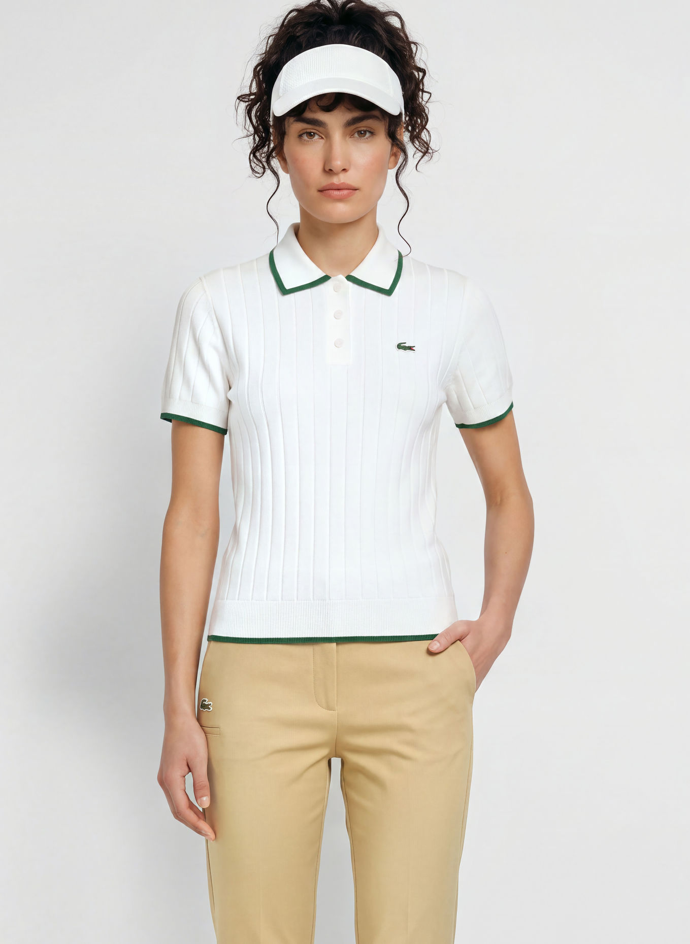LACOSTE Performance polo shirt: WHITE / DARK GREEN