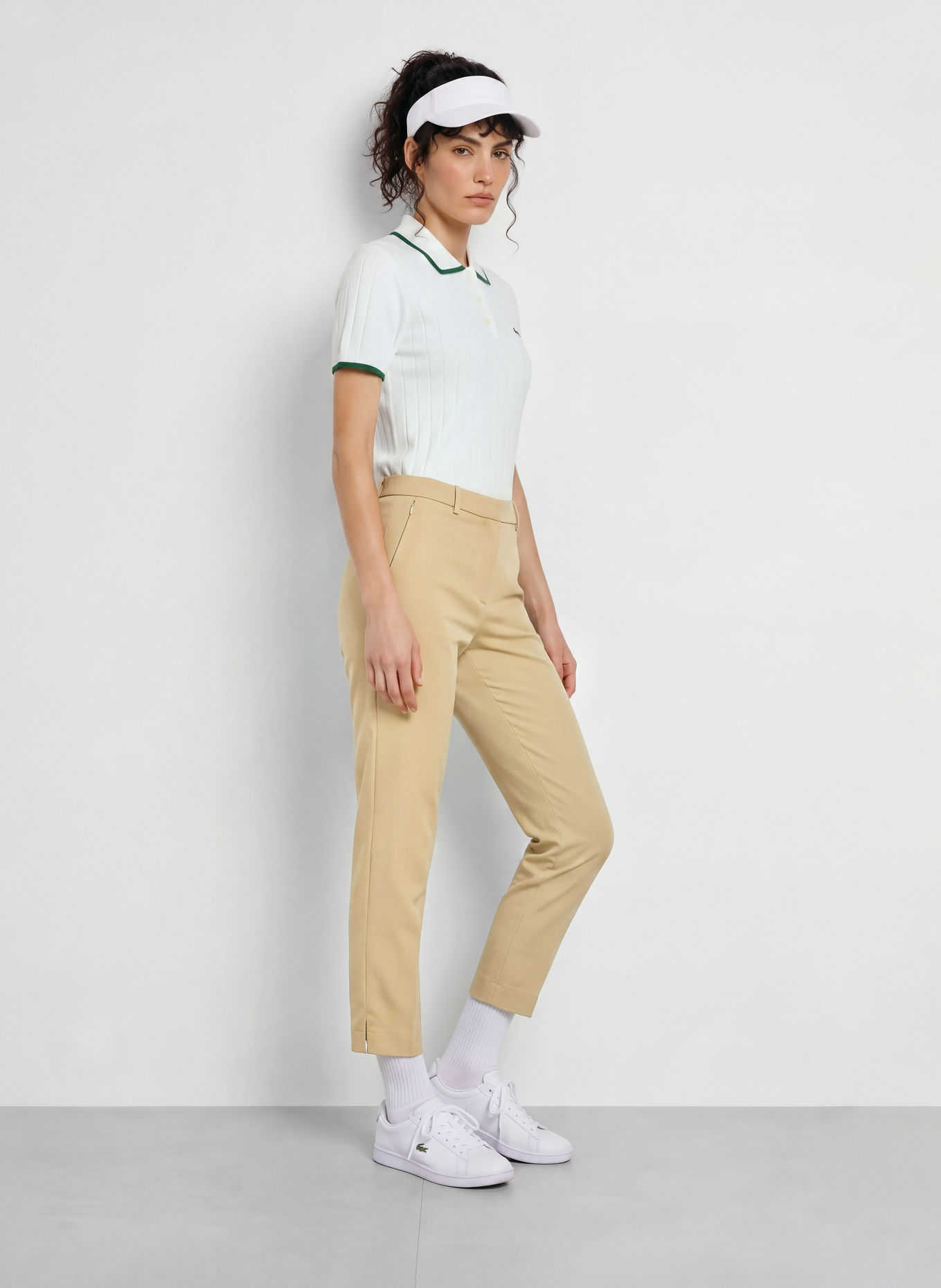 LACOSTE Performance polo shirt: WHITE / DARK GREEN