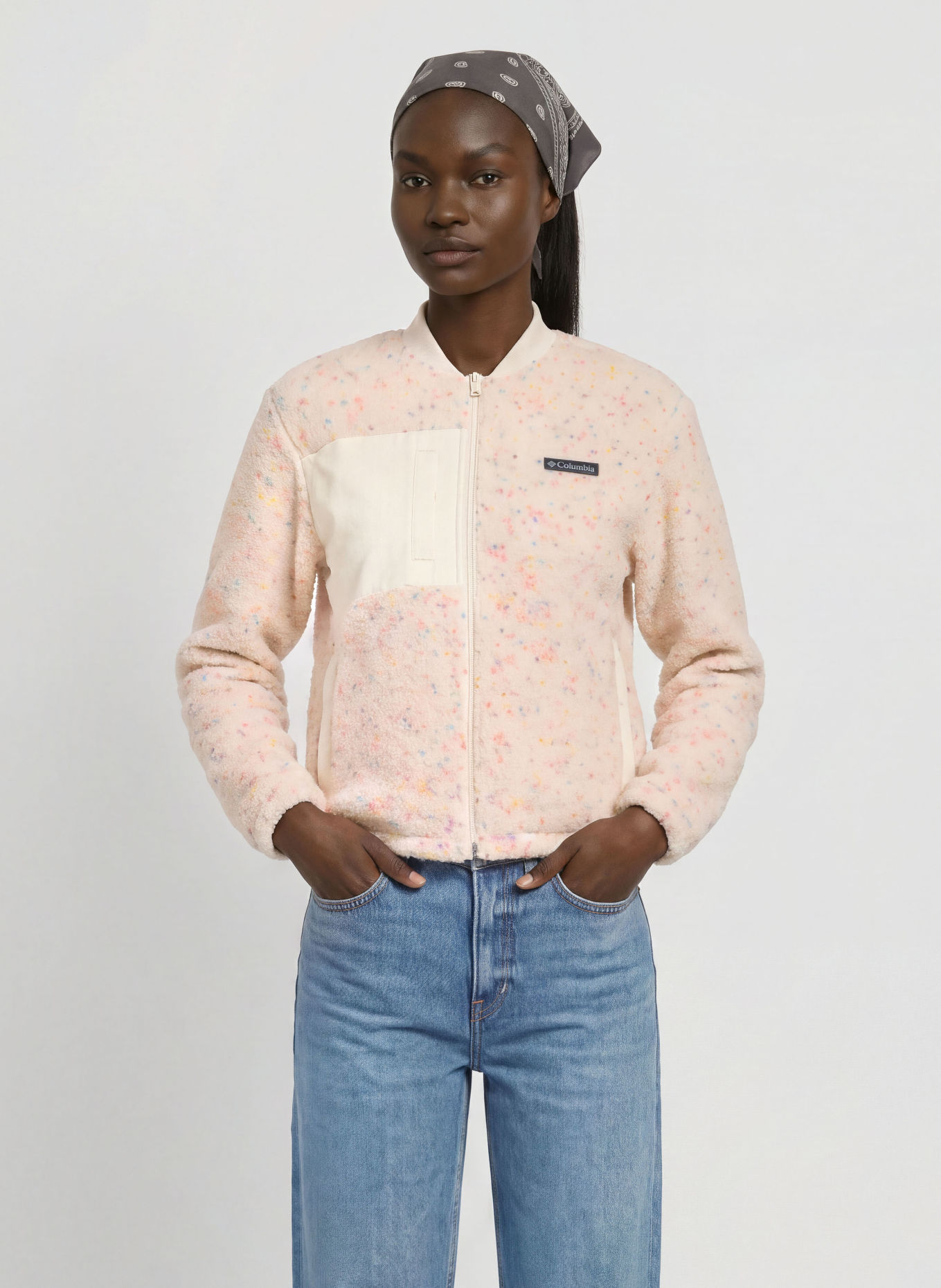 Columbia STELLAR PATH™ fleece jacket: CREAM / NEON PINK / BLUE