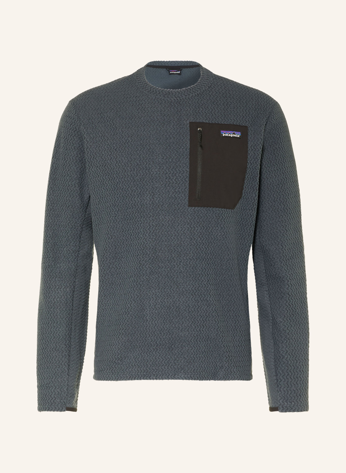 patagonia Fleecový svetr R1® AIR: TMAVĚ MODRÁ / ČERNÁ