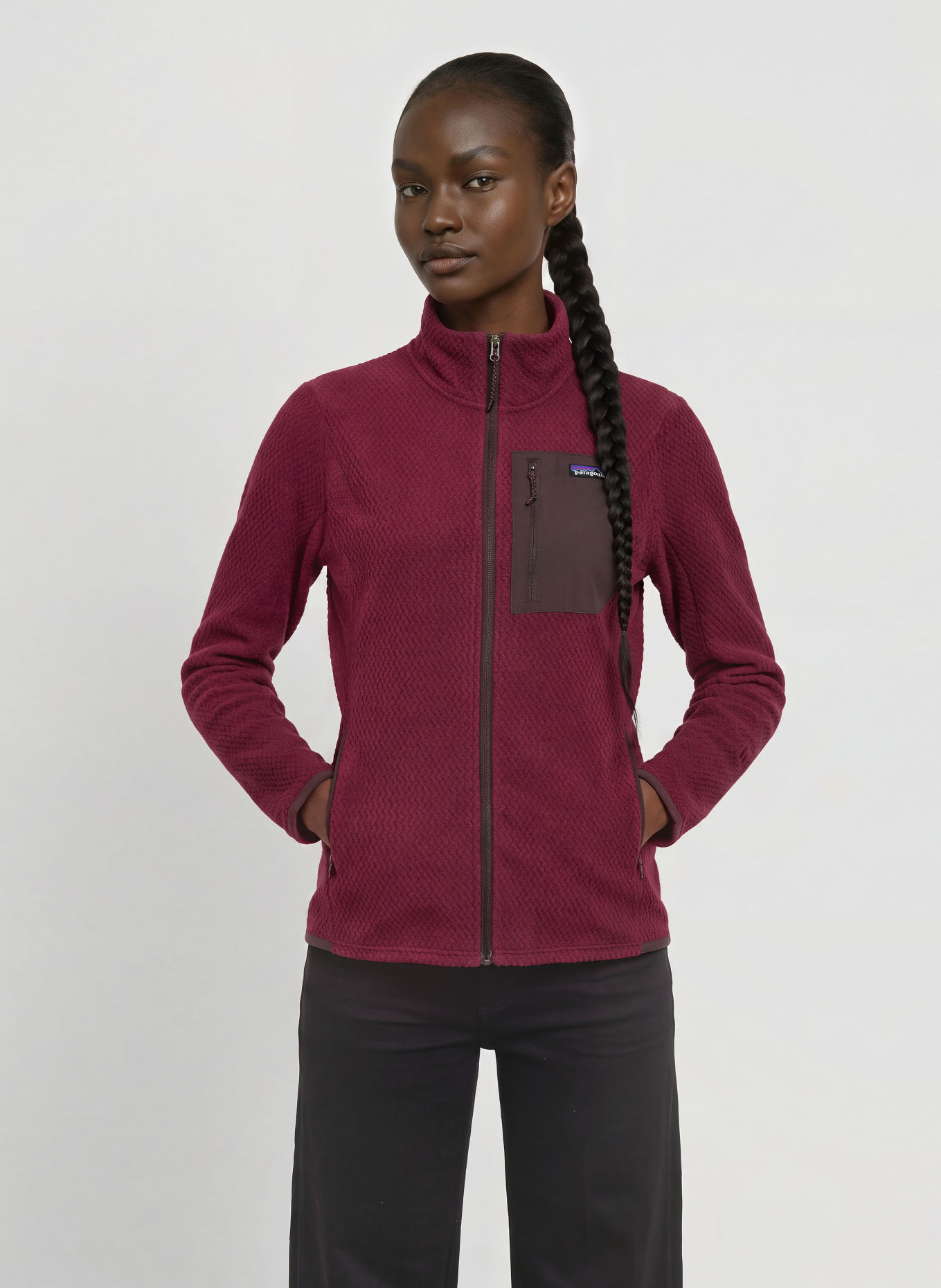 patagonia Kurtka z polaru R1® AIR: FUKSJA / CIEMNOBRĄZOWY