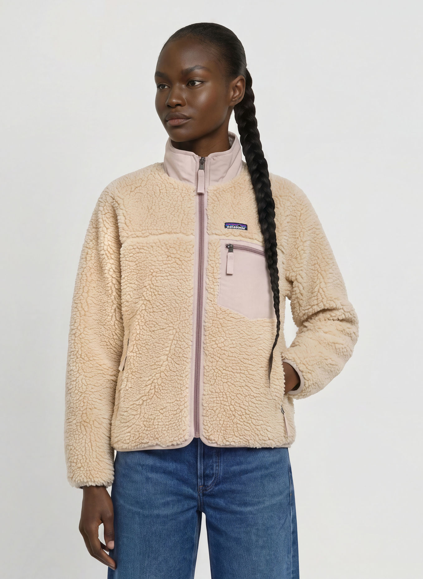 patagonia Fleecová bunda CLASSIC RETRO-X: BÉŽOVÁ / SVĚTLE RŮŽOVÁ